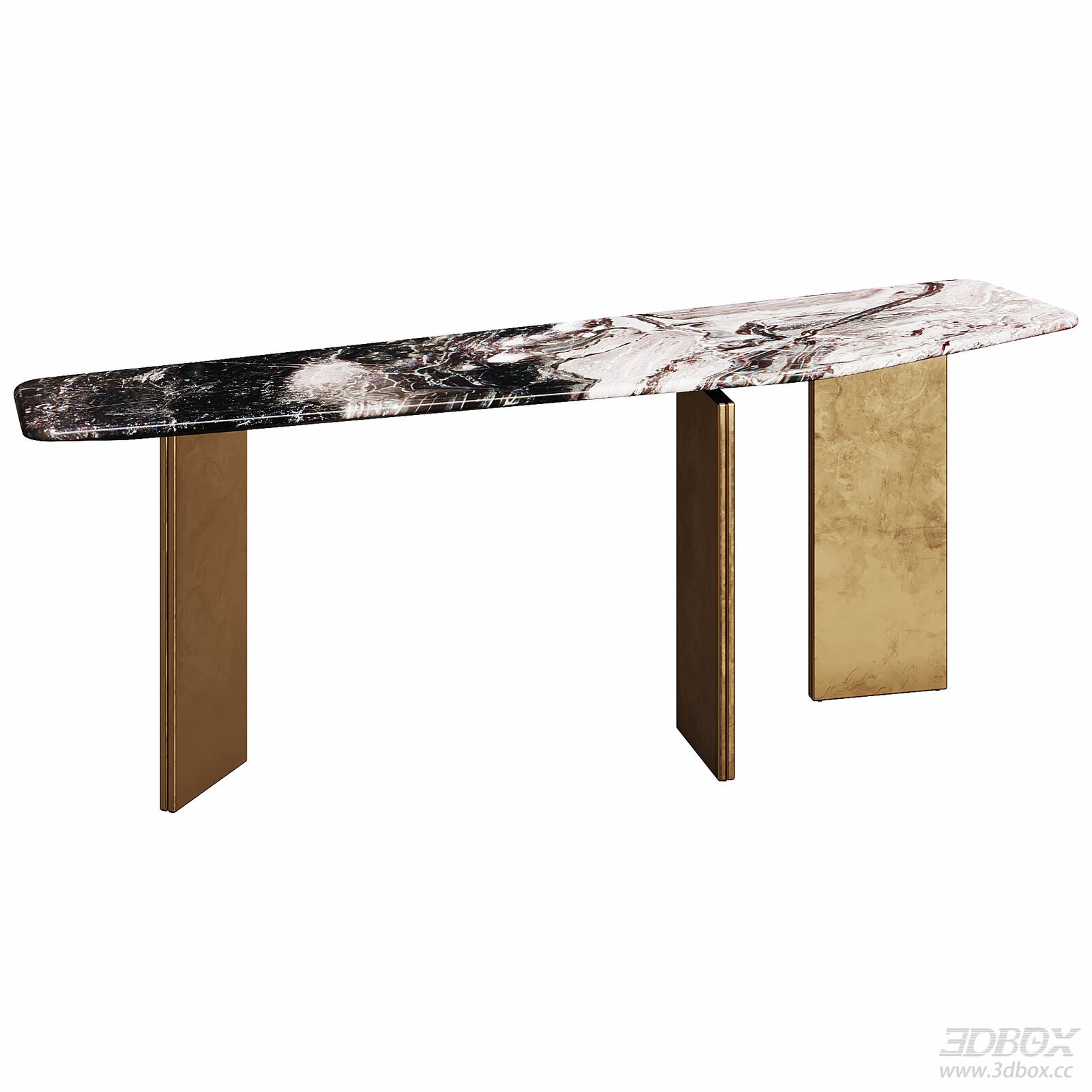 Modern Marble Top Brass Base Console Table 3D model - front view
