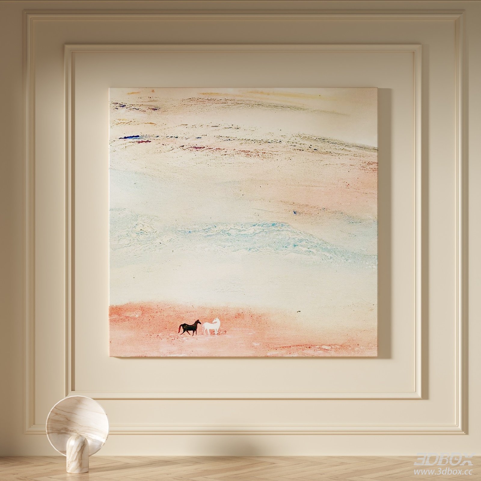 Modern Cream Style Abstract Canvas Wall Art Painting 3D model - front view
