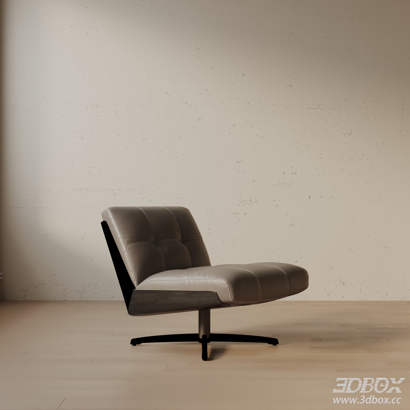 Modern Leather Swivel Lounge Armchair 3D model - thumbnail 1