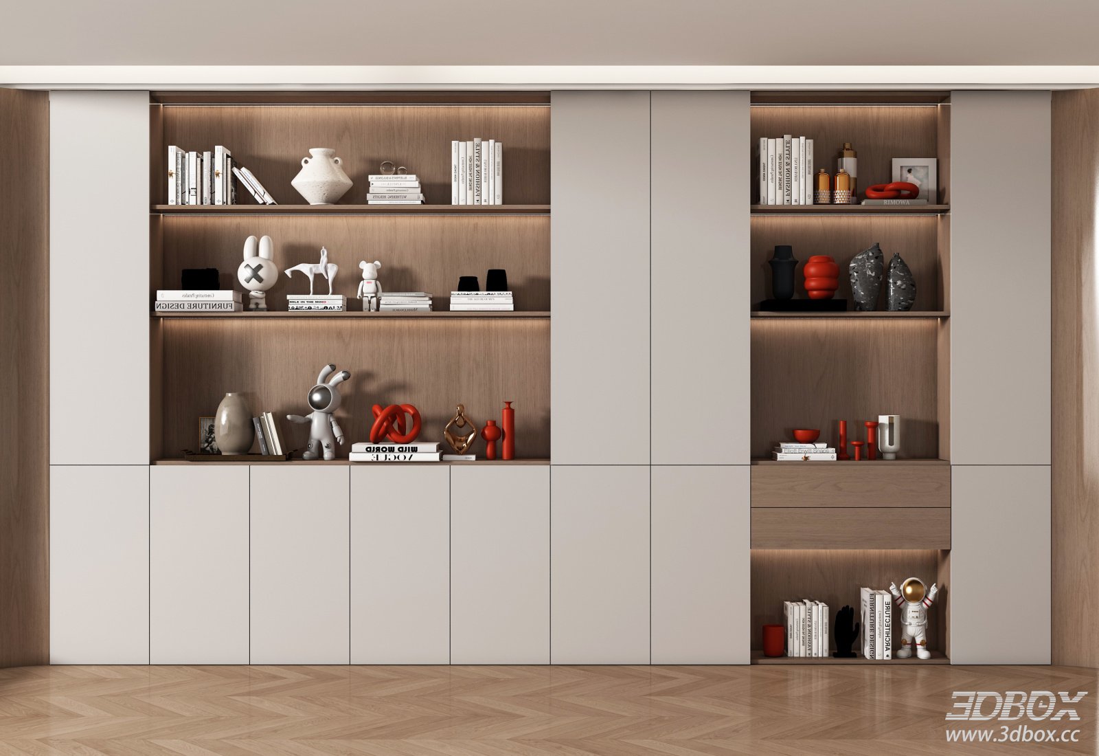 Modern Display Cabinet with Books and Decorative Ornaments 3D model - front view