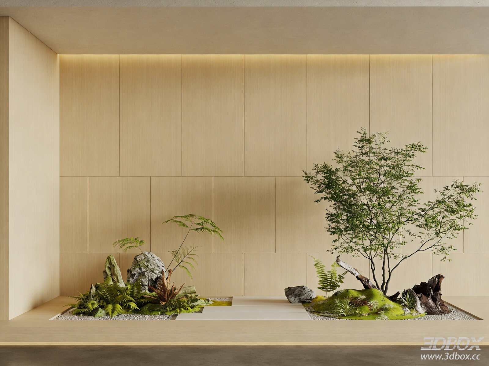 Japanese Zen Indoor Landscape Plant Arrangement 3D model - front view
