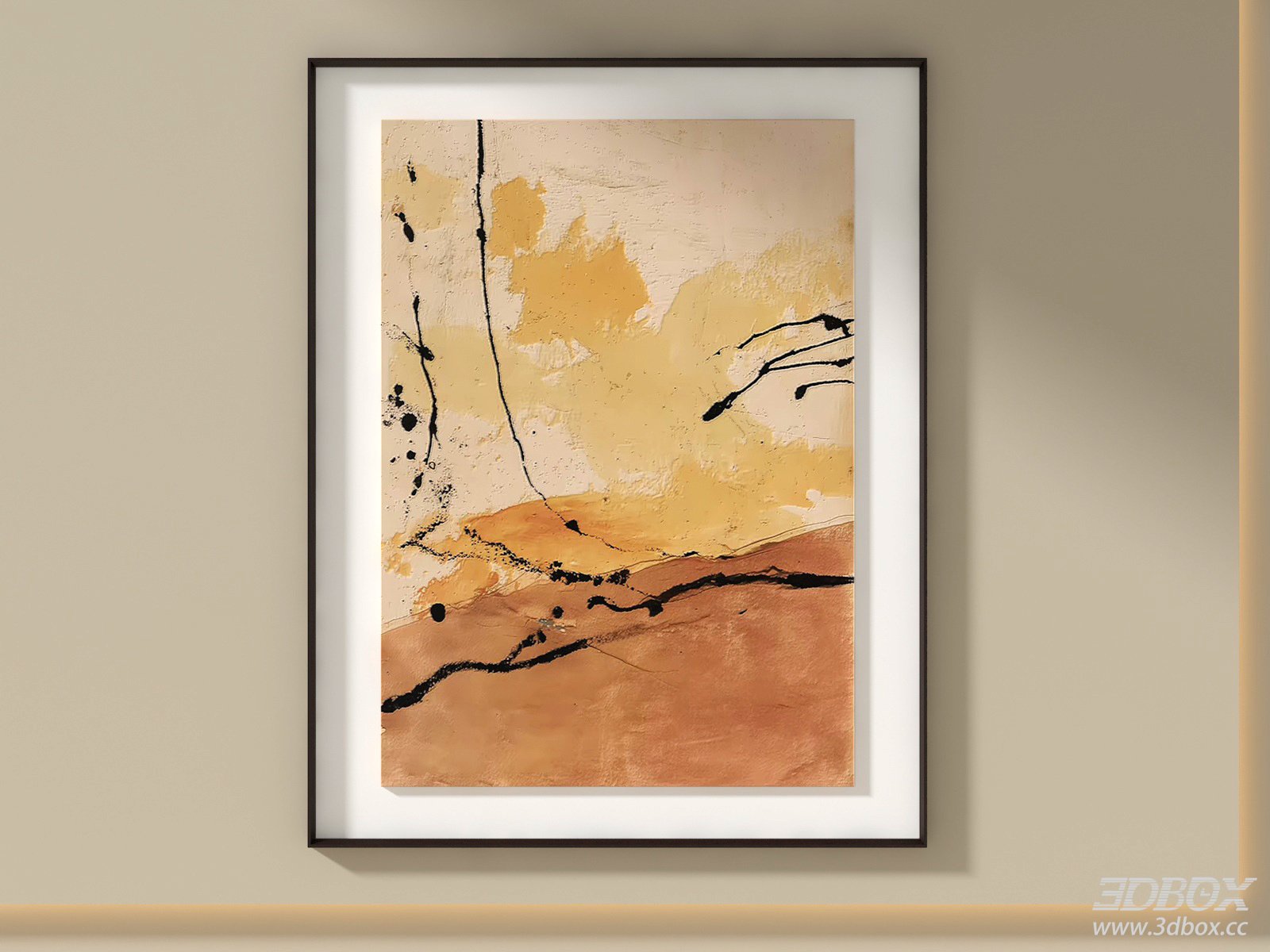 Modern Abstract Framed Wall Art Warm Tone Decorative Painting 3D model - front view