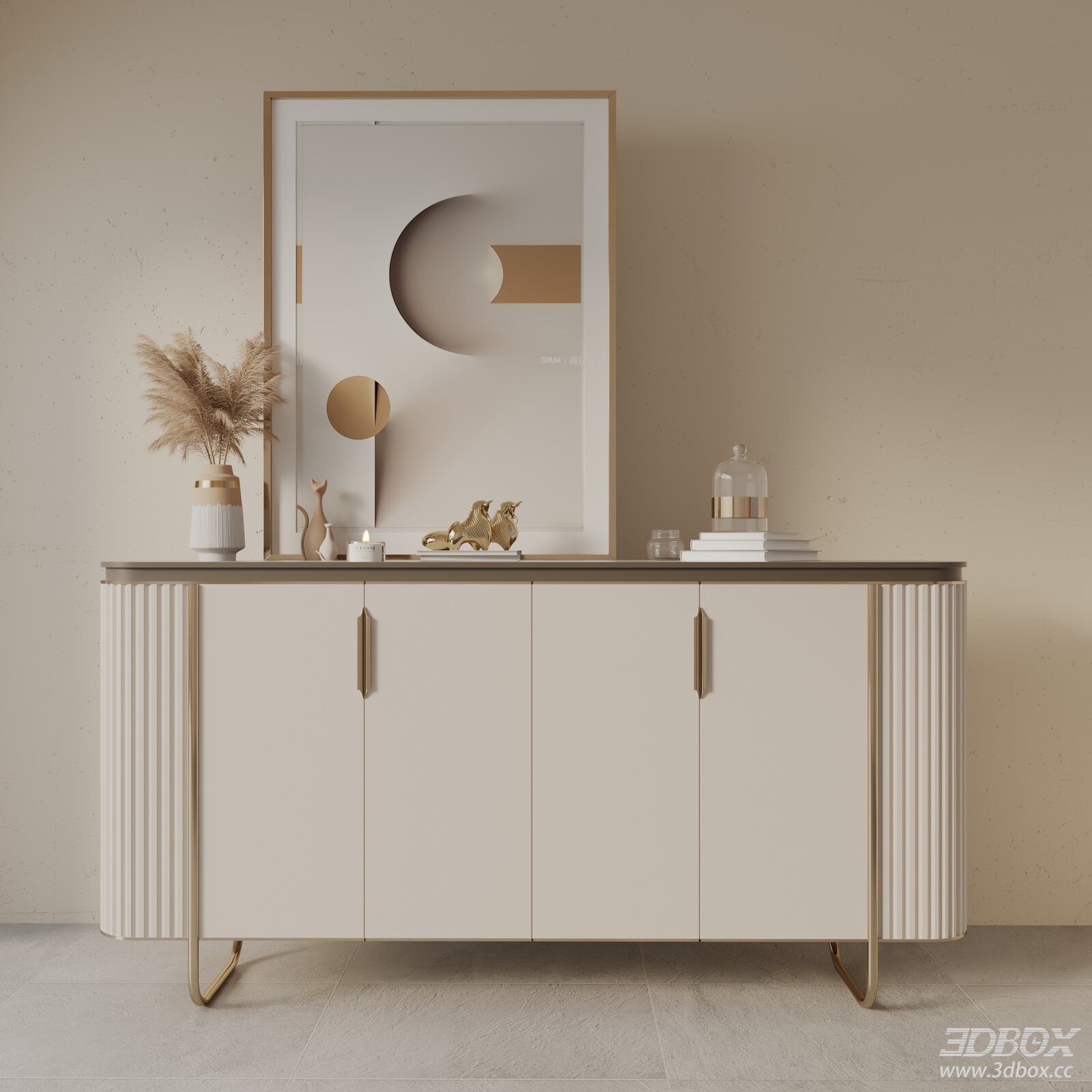Modern Luxury Cream White Hallway Sideboard 3D model - thumbnail 1