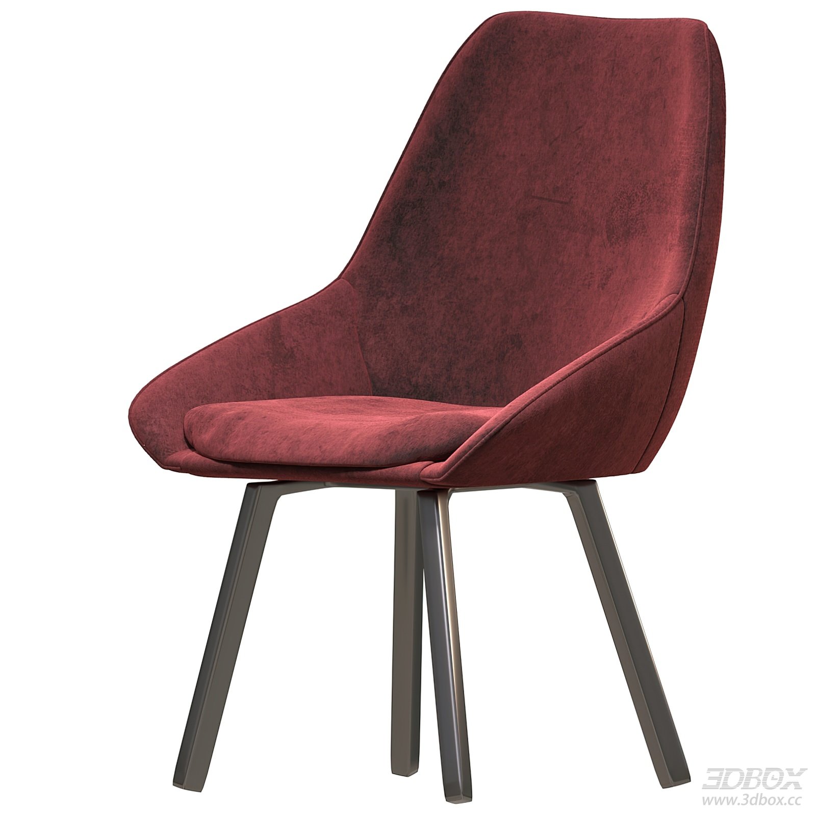 Modern Upholstered Velvet Dining Chair with Metal Legs 3D model - front view