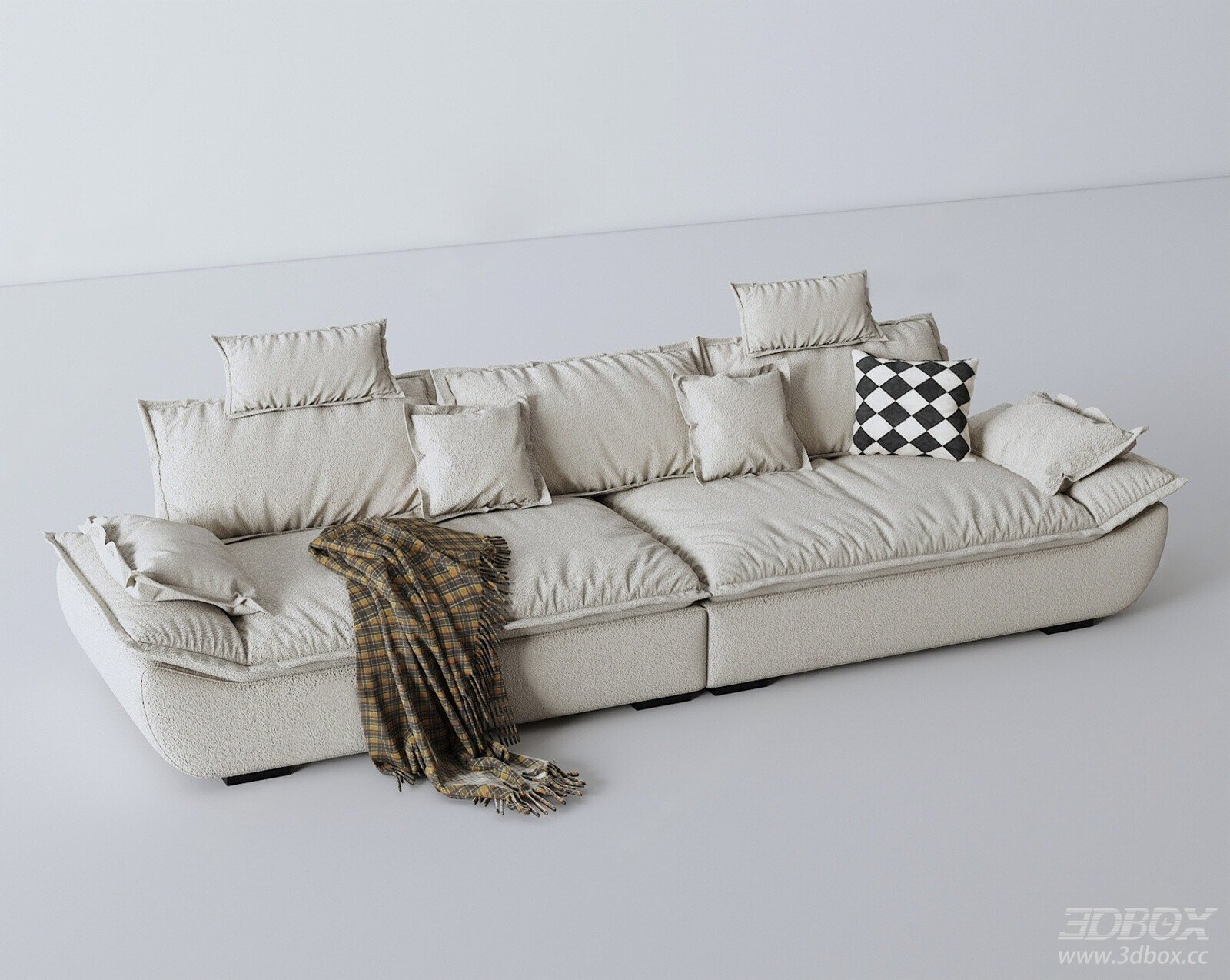Italian Minimalist Double Fabric Sofa Set for Living Room 3D model - front view
