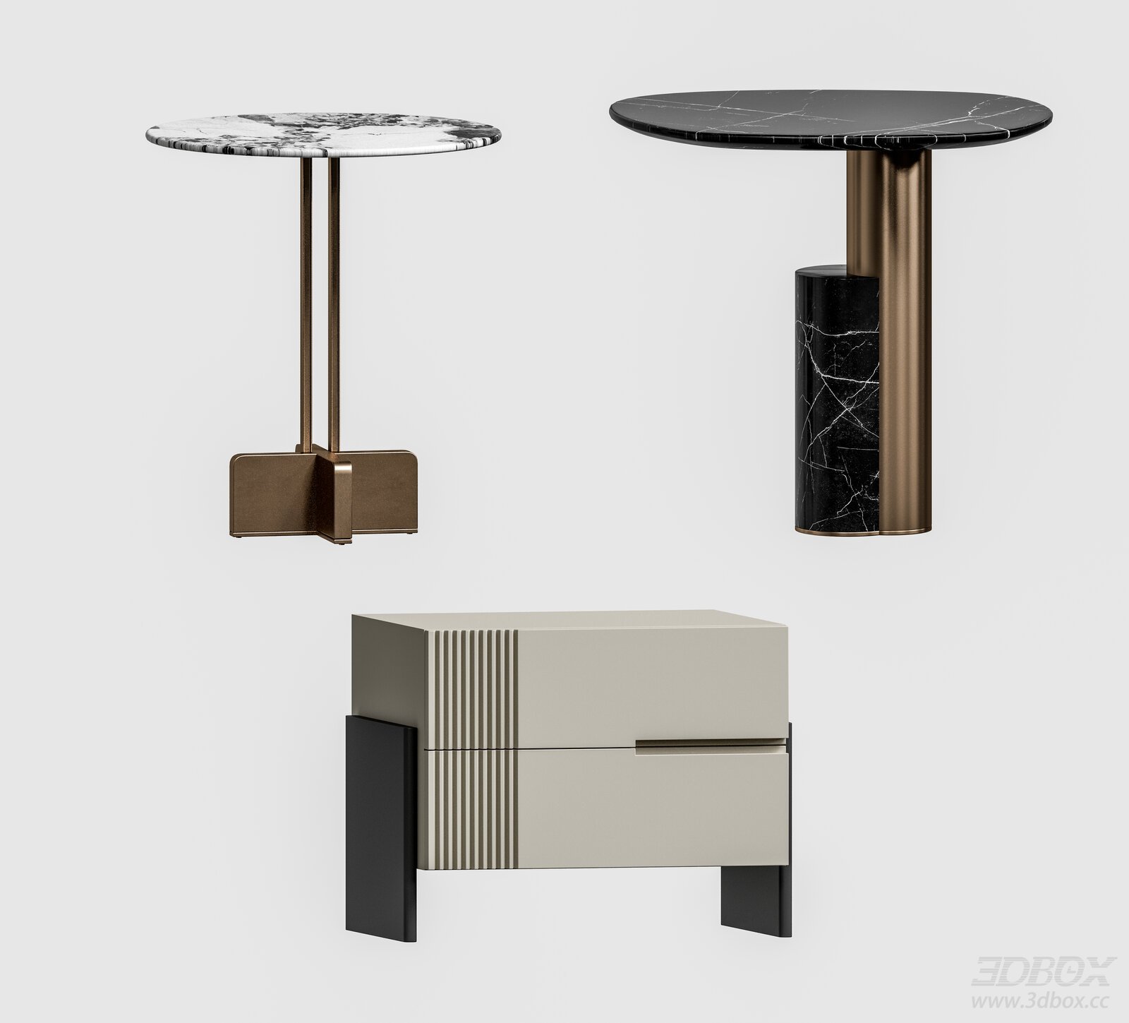 Modern Luxury Marble Top Side Table Nightstand Set 3D model - front view