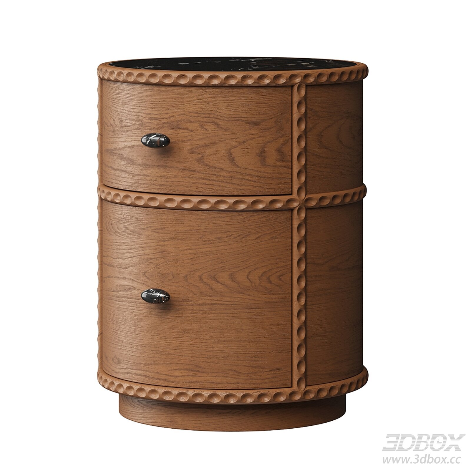 Wooden Round Nightstand with Marble Top 3D model - thumbnail 1