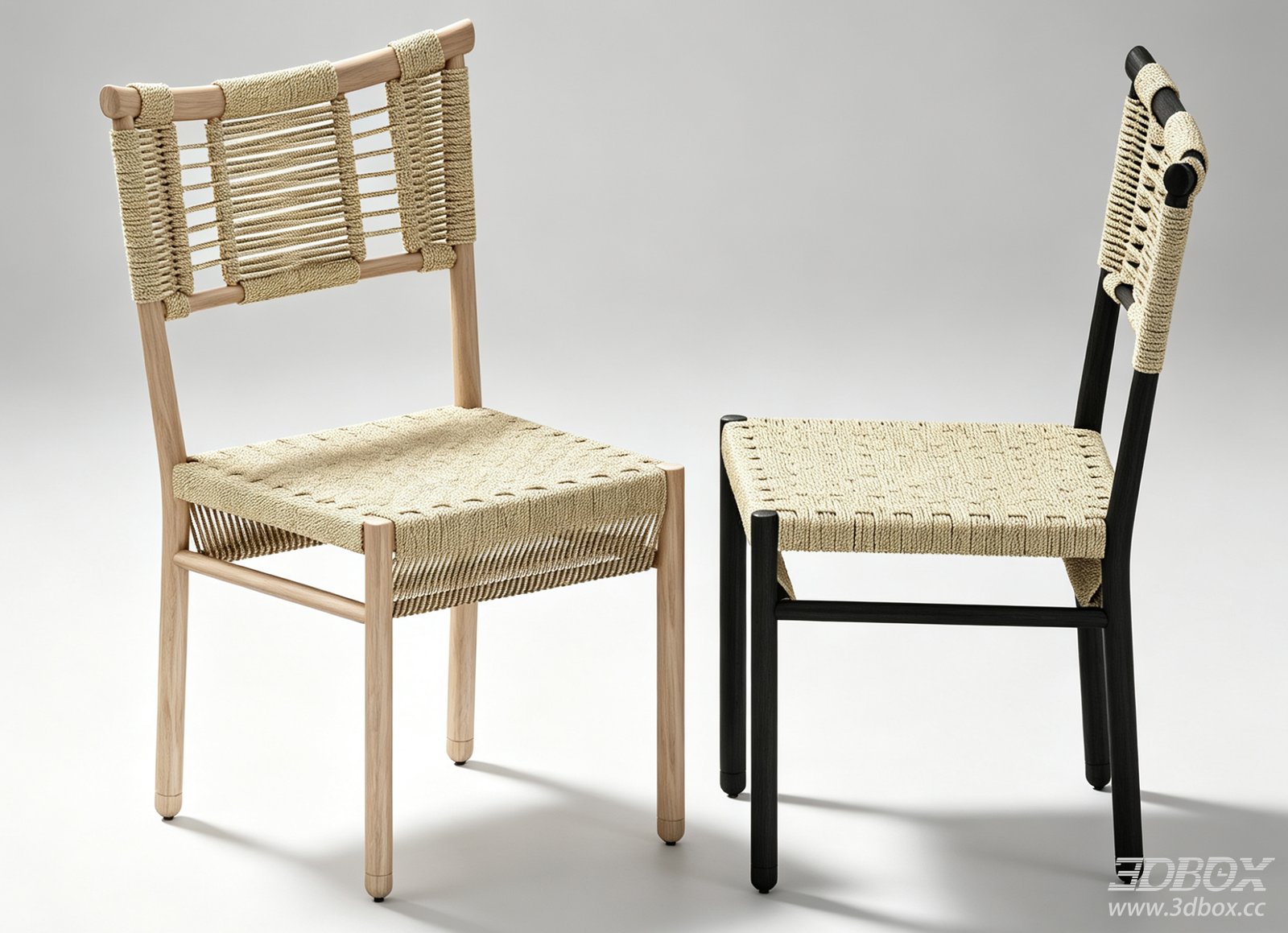 Woven Rope Wooden Frame Casual Dining Chair 3D model - front view