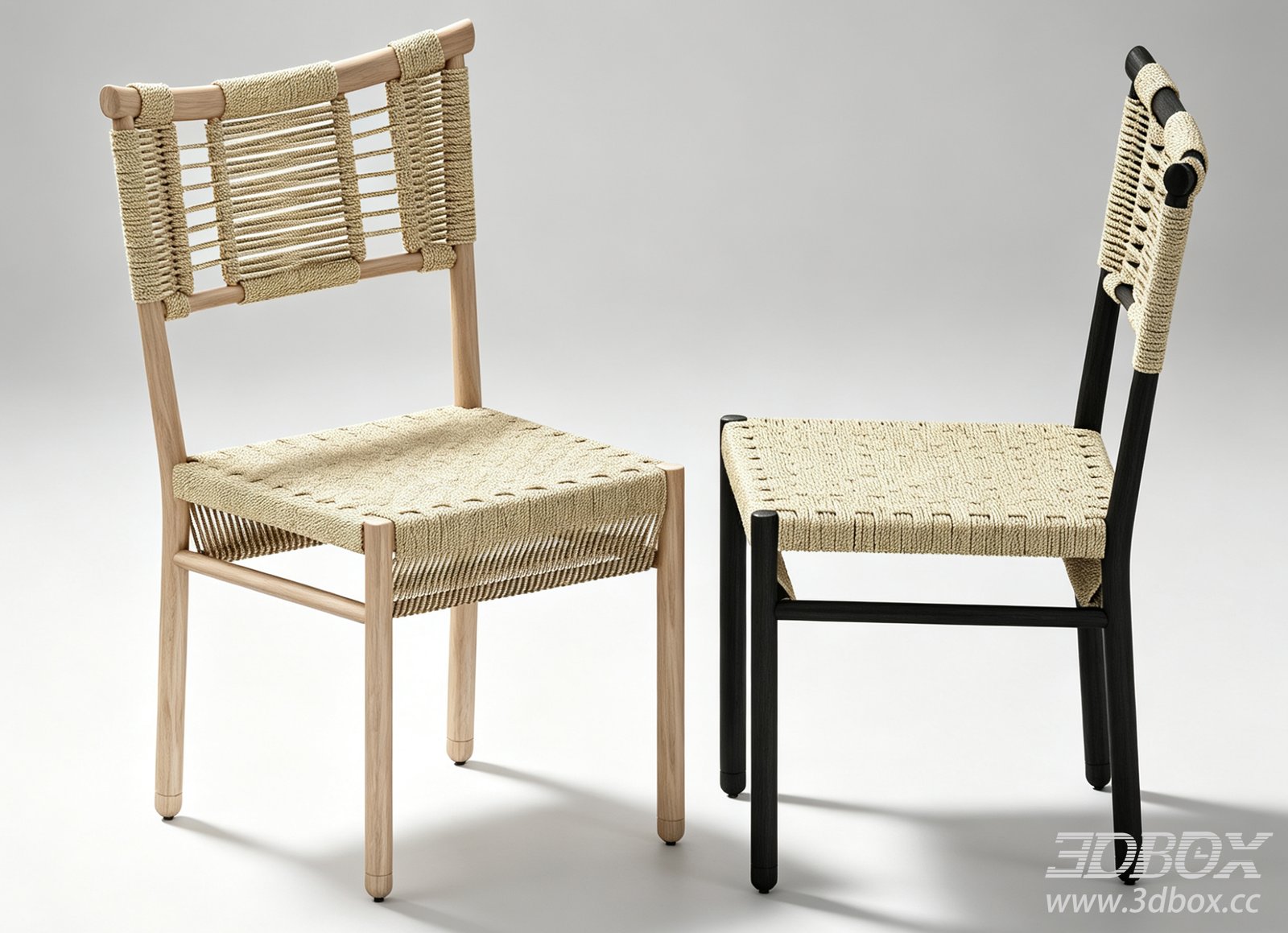 Woven Rope Wooden Frame Casual Dining Chair 3D model - thumbnail 1
