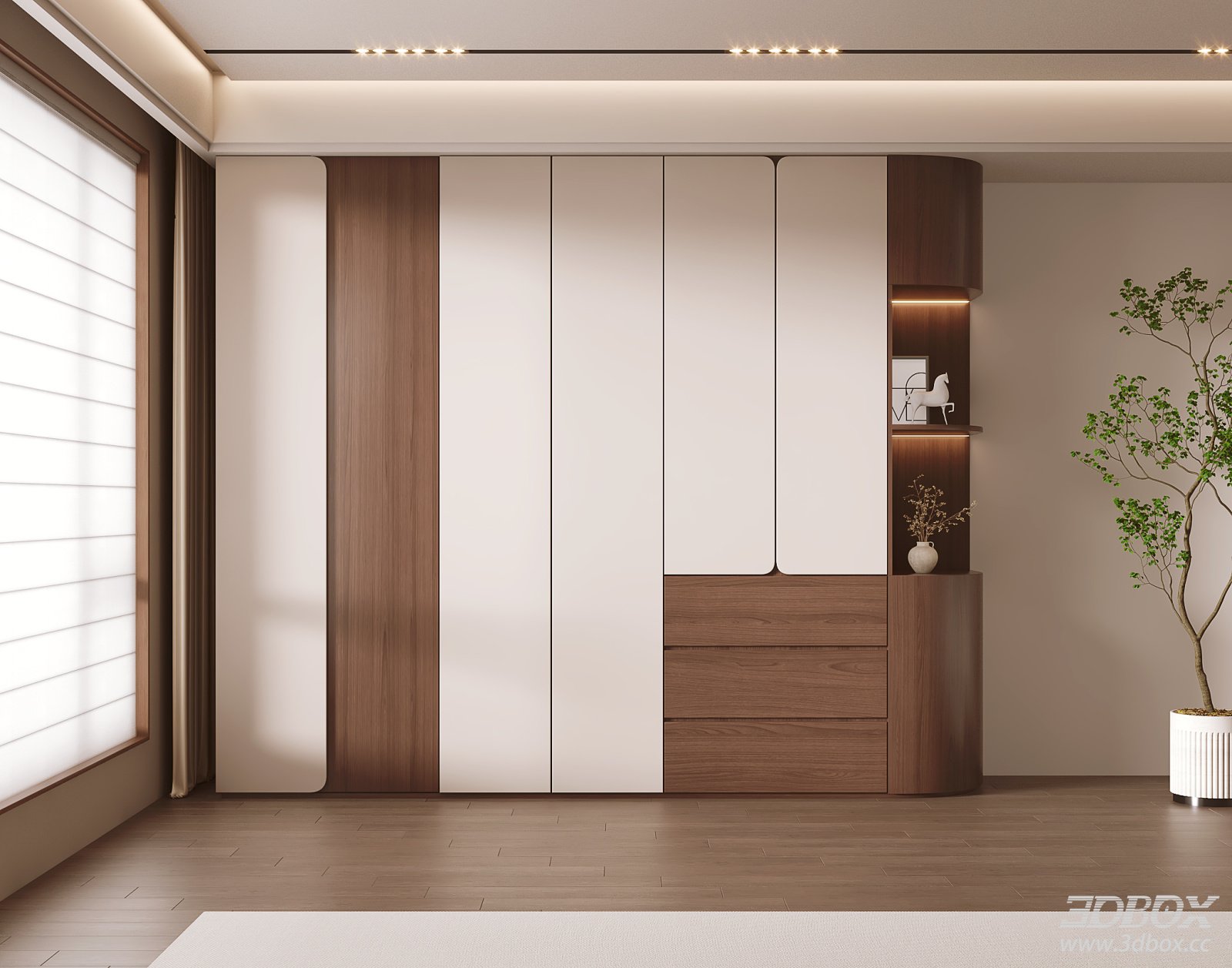 Mid Century Modern Built-in Wardrobe for Bedroom 3D model - front view