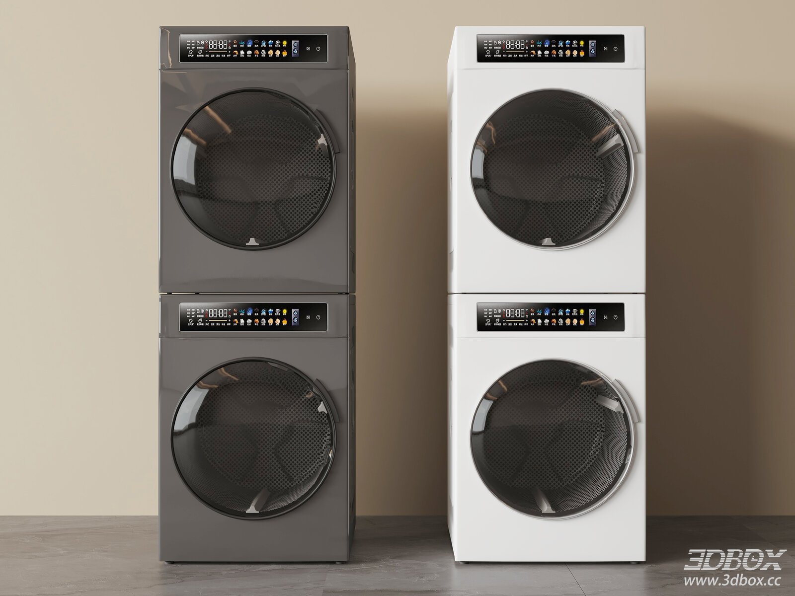 Modern Washing Machine and Dryer Set 3D model - thumbnail 1