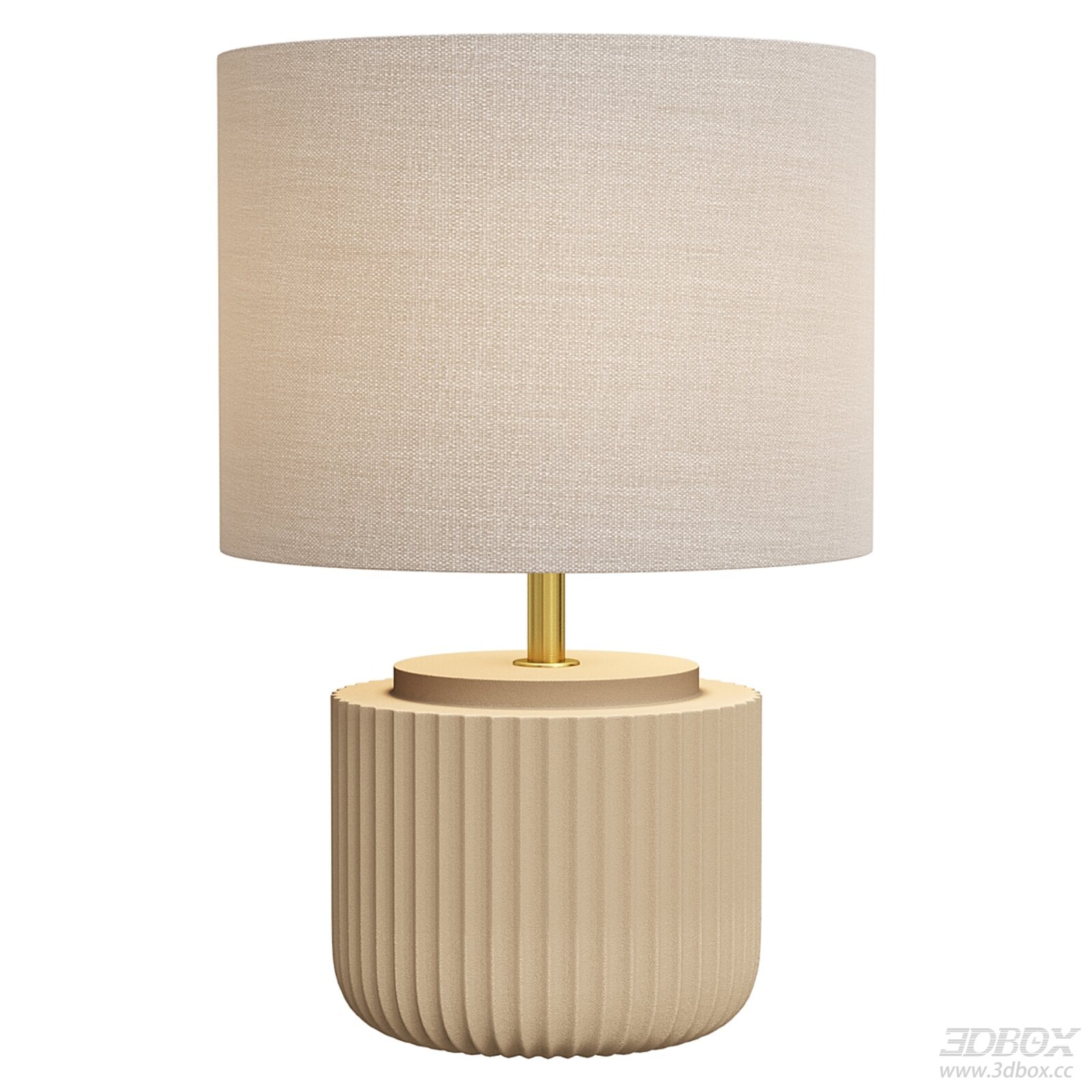 Modern Beige Fluted Base Table Lamp with Fabric Shade 3D model - front view