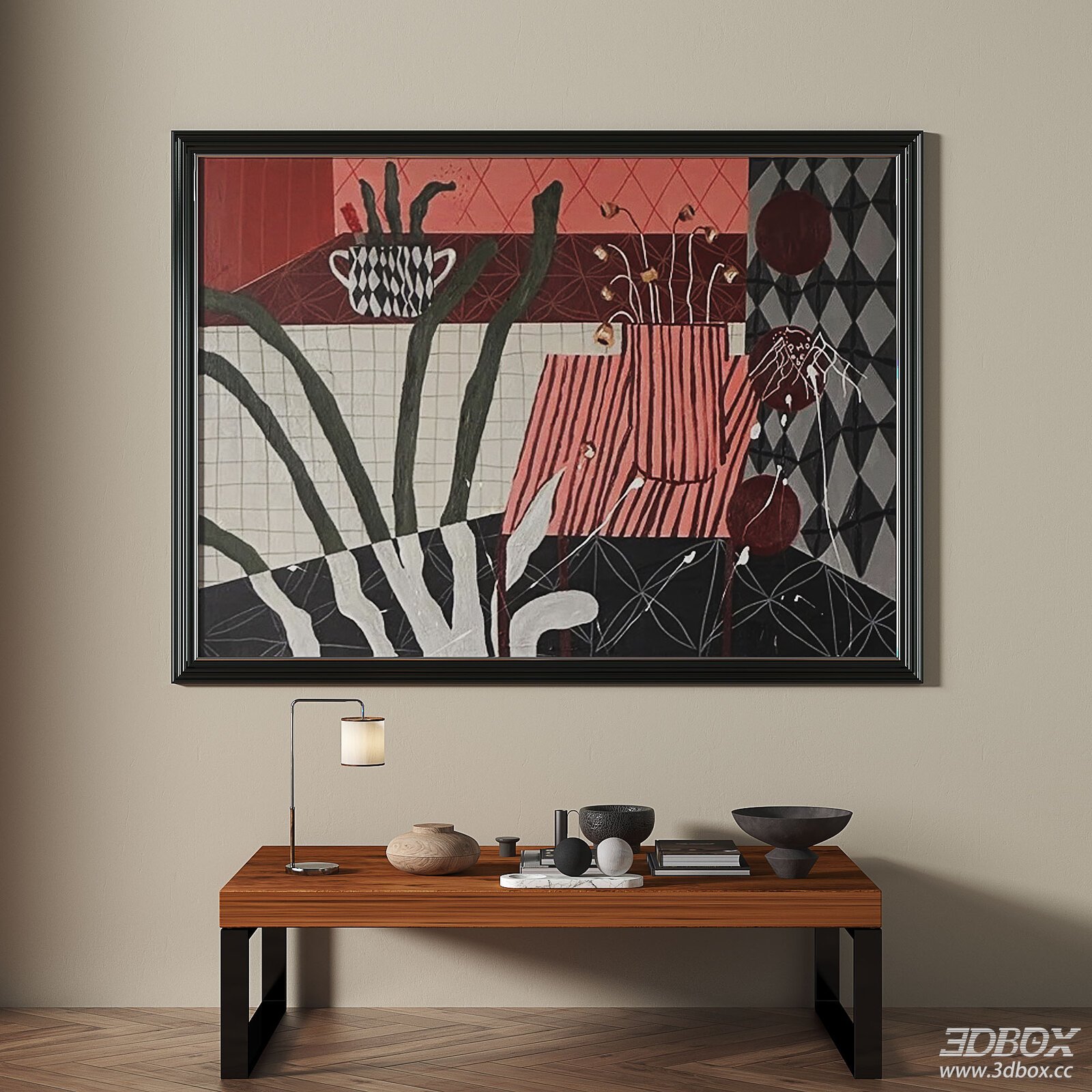 French Retro Abstract Framed Wall Art Set 3D model - front view