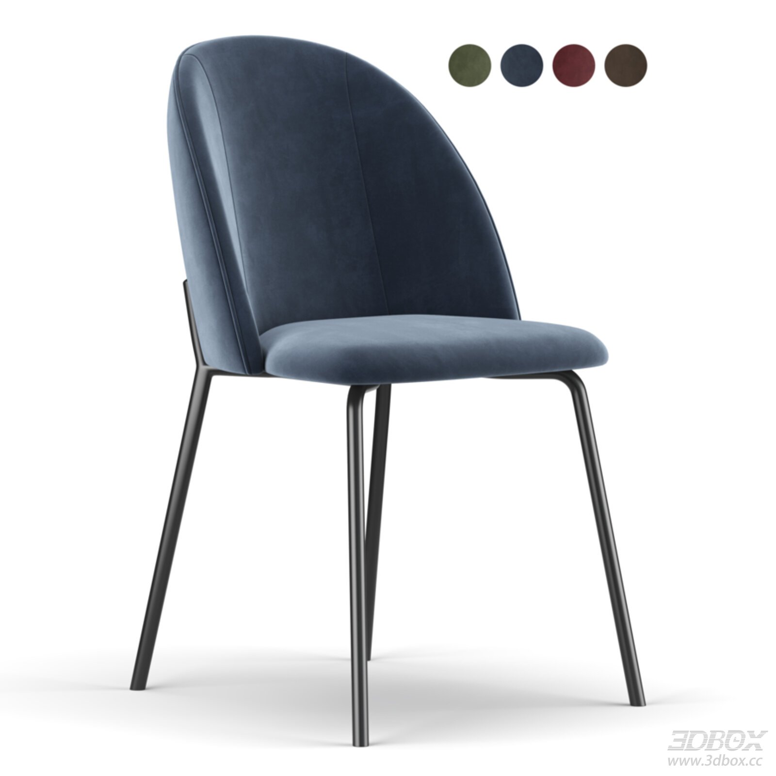 Modern Velvet Upholstered Dining Chair with Metal Legs 3D model - front view