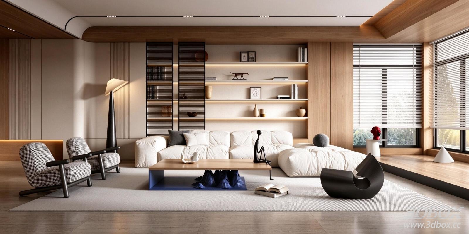 Modern Luxury Living Room with Sofa and Coffee Table 3D model - front view