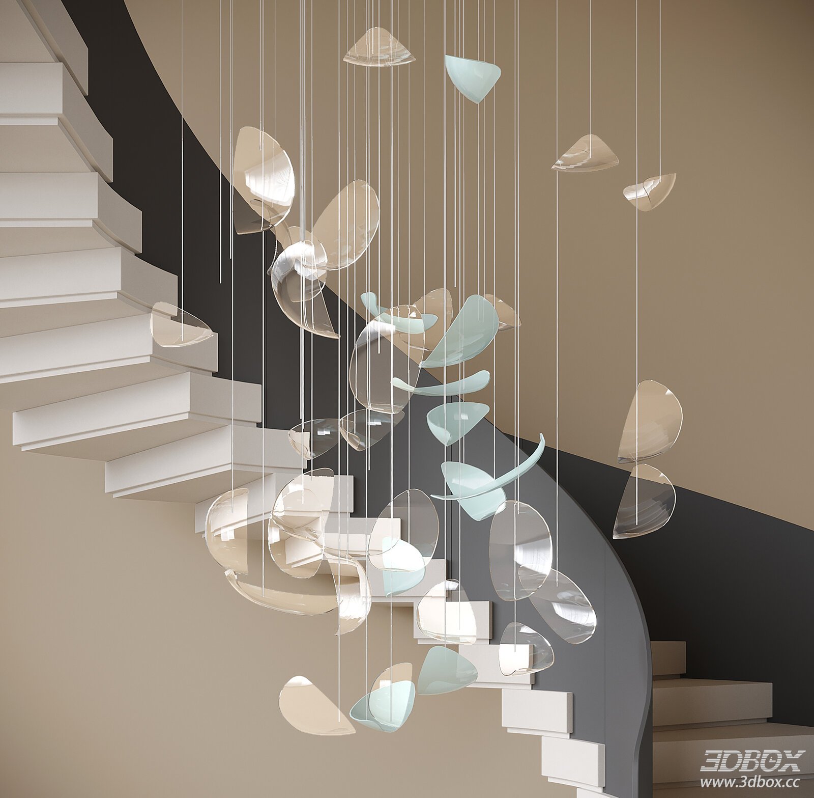 Modern Glass Spiral Staircase Chandelier Ceiling Lamp 3D model - front view