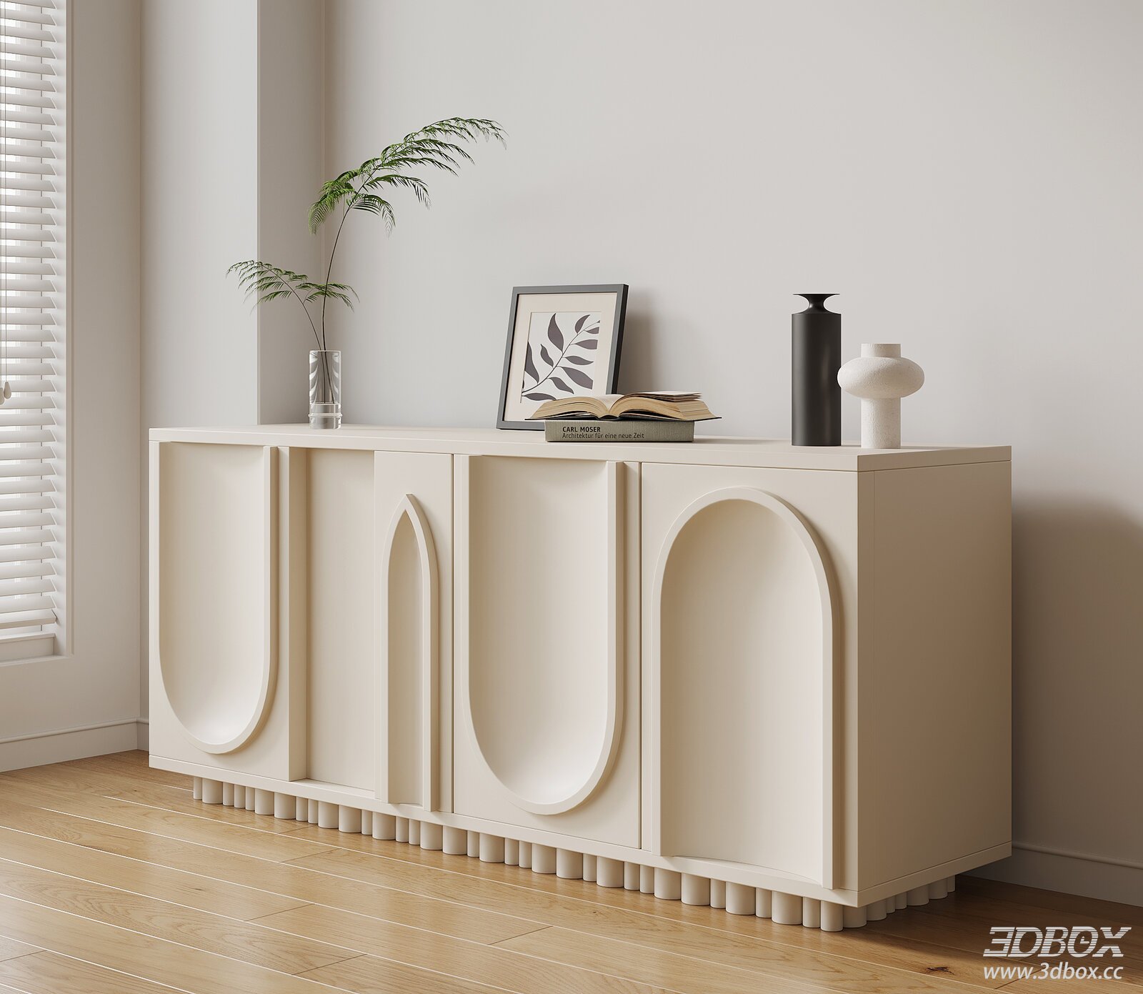 Modern Cream Style Sideboard Cabinet 3D model - front view