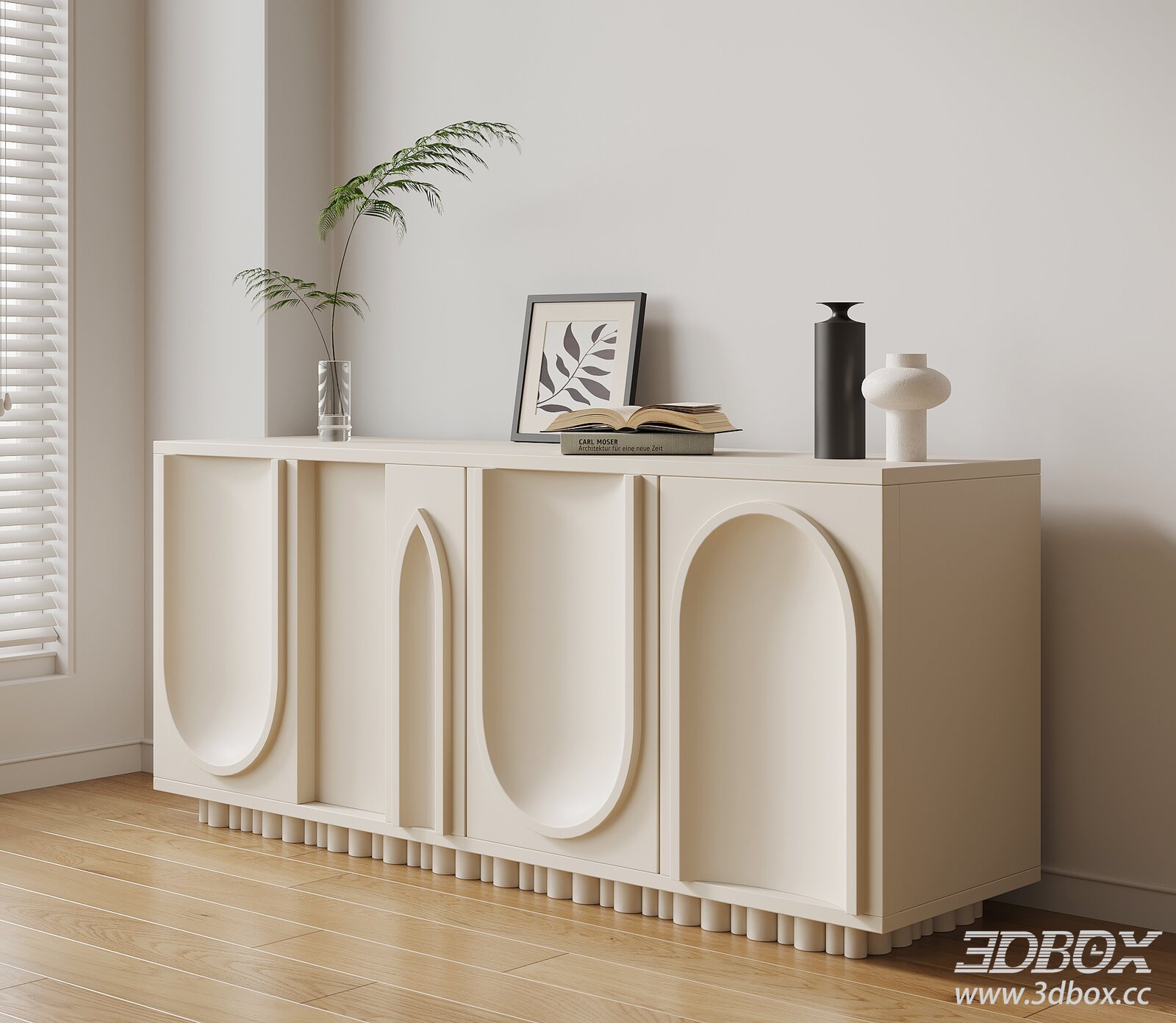 Modern Cream Style Sideboard Cabinet 3D model - thumbnail 1