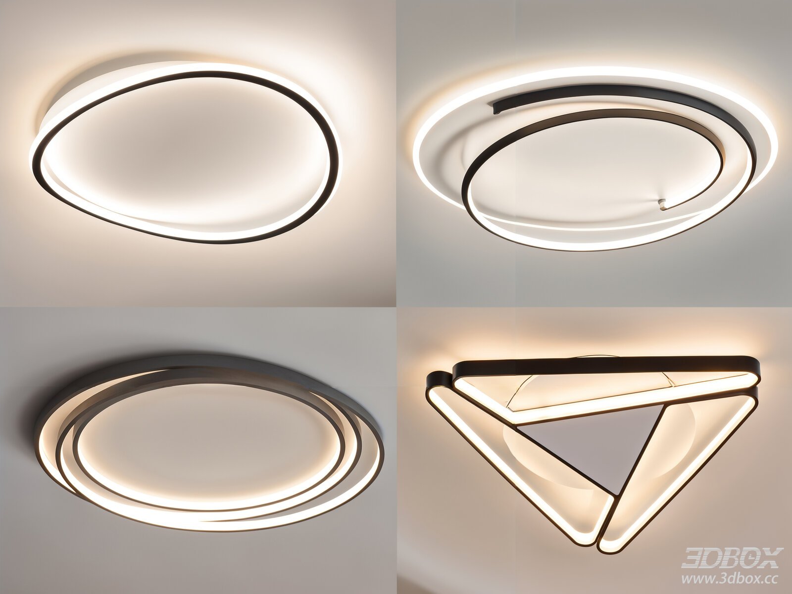 Modern Minimalist LED Ceiling Lamp Set 3D model - front view