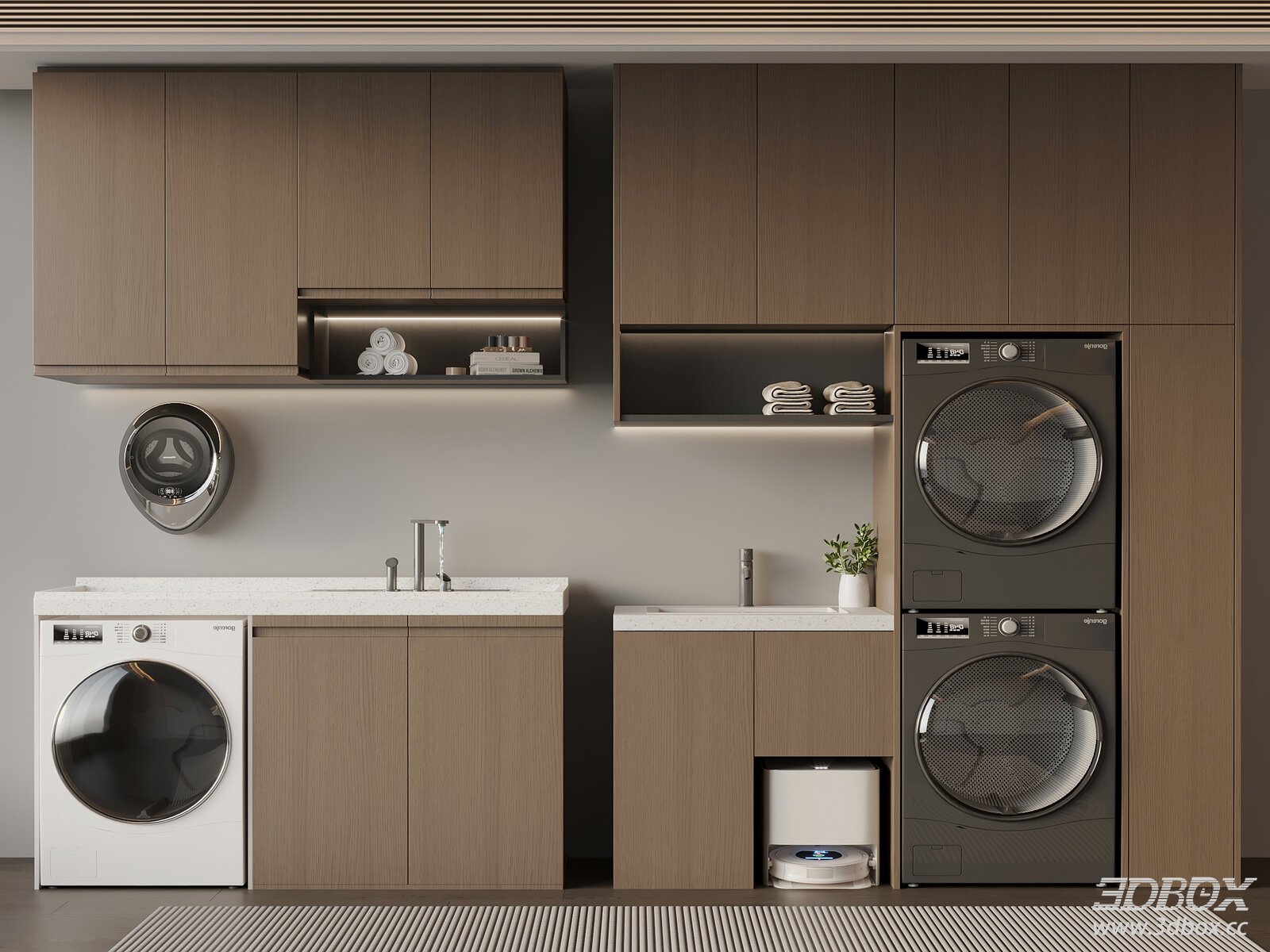 Modern Italian Style Laundry Balcony Cabinet Set 3D model - front view