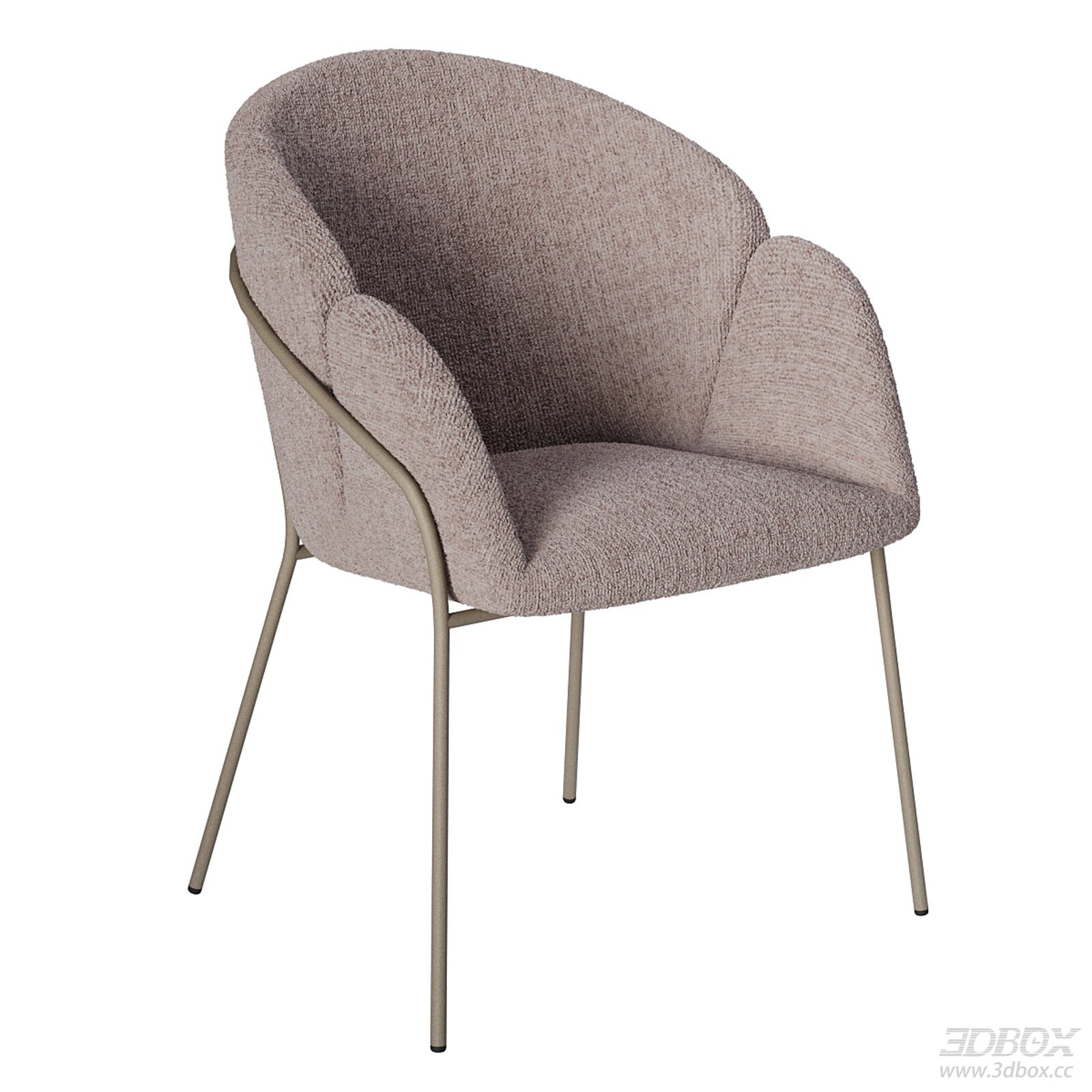 Modern Minimalist Fabric Upholstered Armchair with Metal Legs 3D model - front view