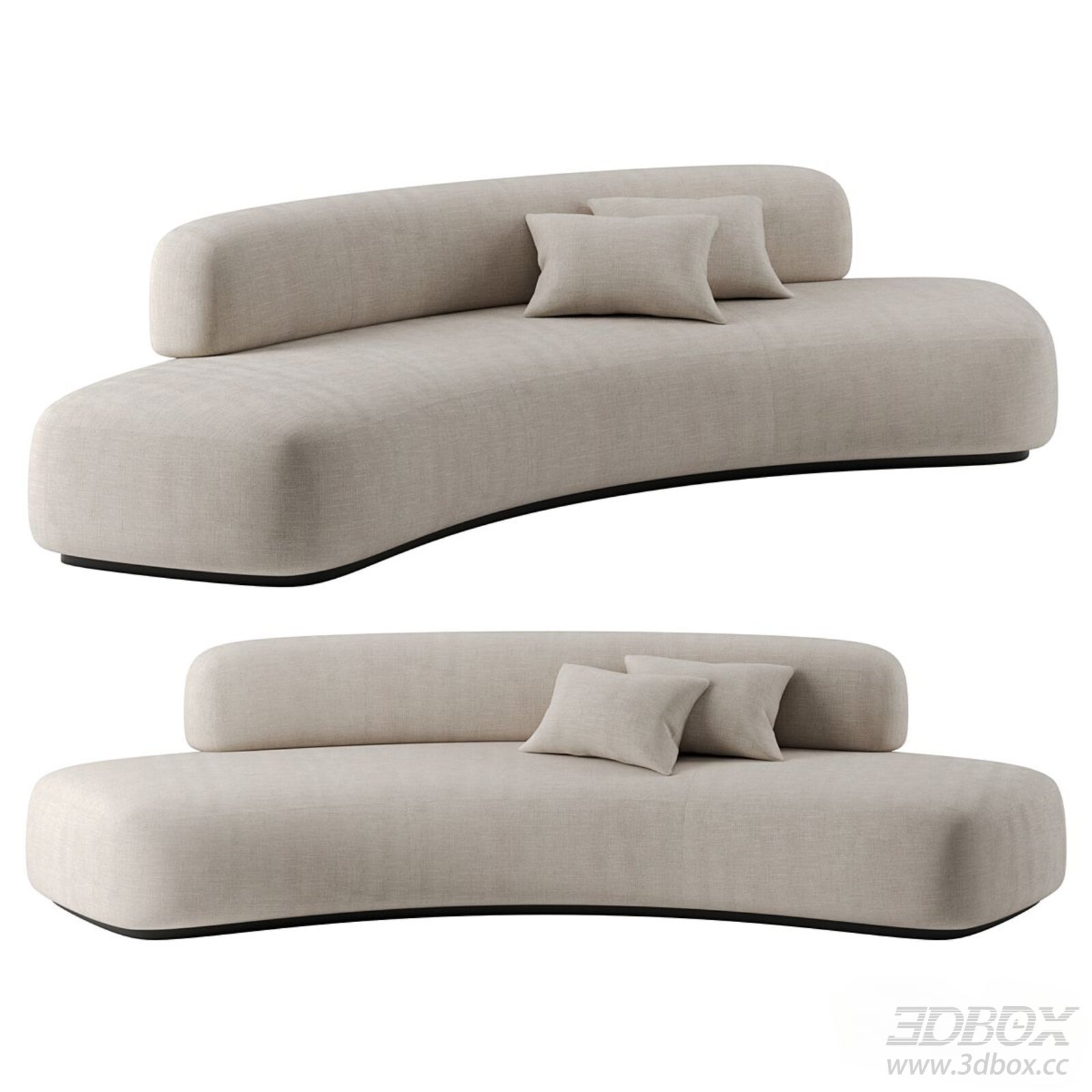 Modern Curved Beige Fabric Sofa Set 3D model - thumbnail 1