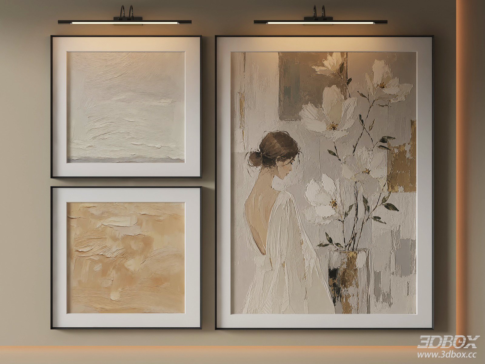 Modern Abstract Framed Wall Art Set 3D model - front view