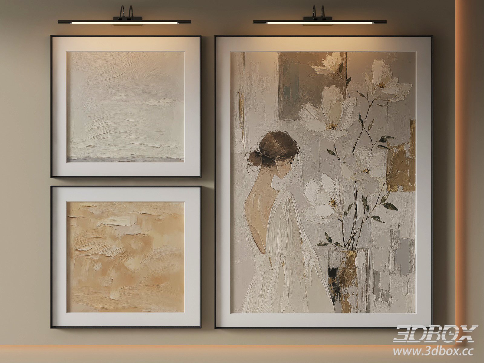 Modern Abstract Framed Wall Art Set 3D model - thumbnail 1