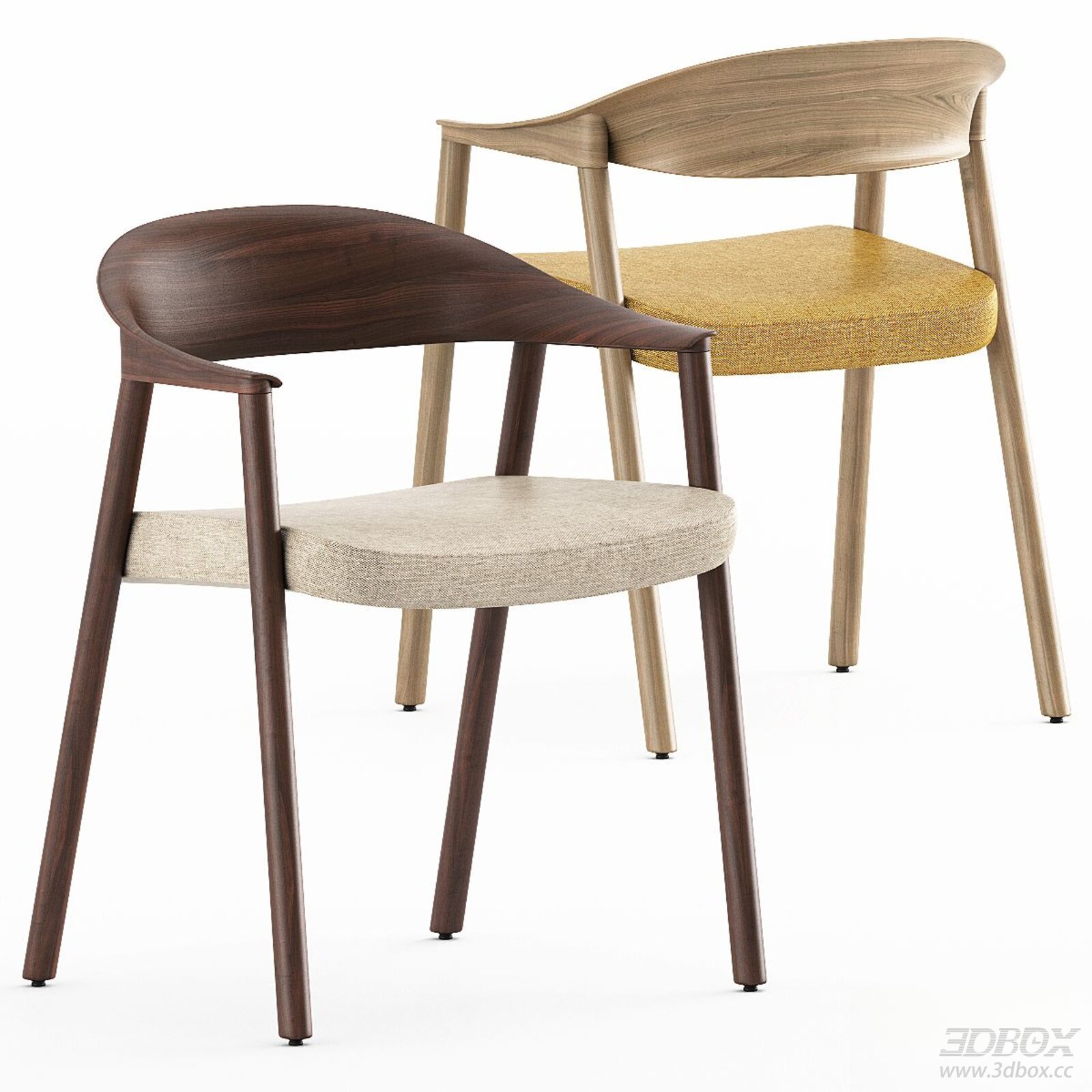 Modern Solid Wood Dining Chair with Fabric Upholstery 3D model - front view