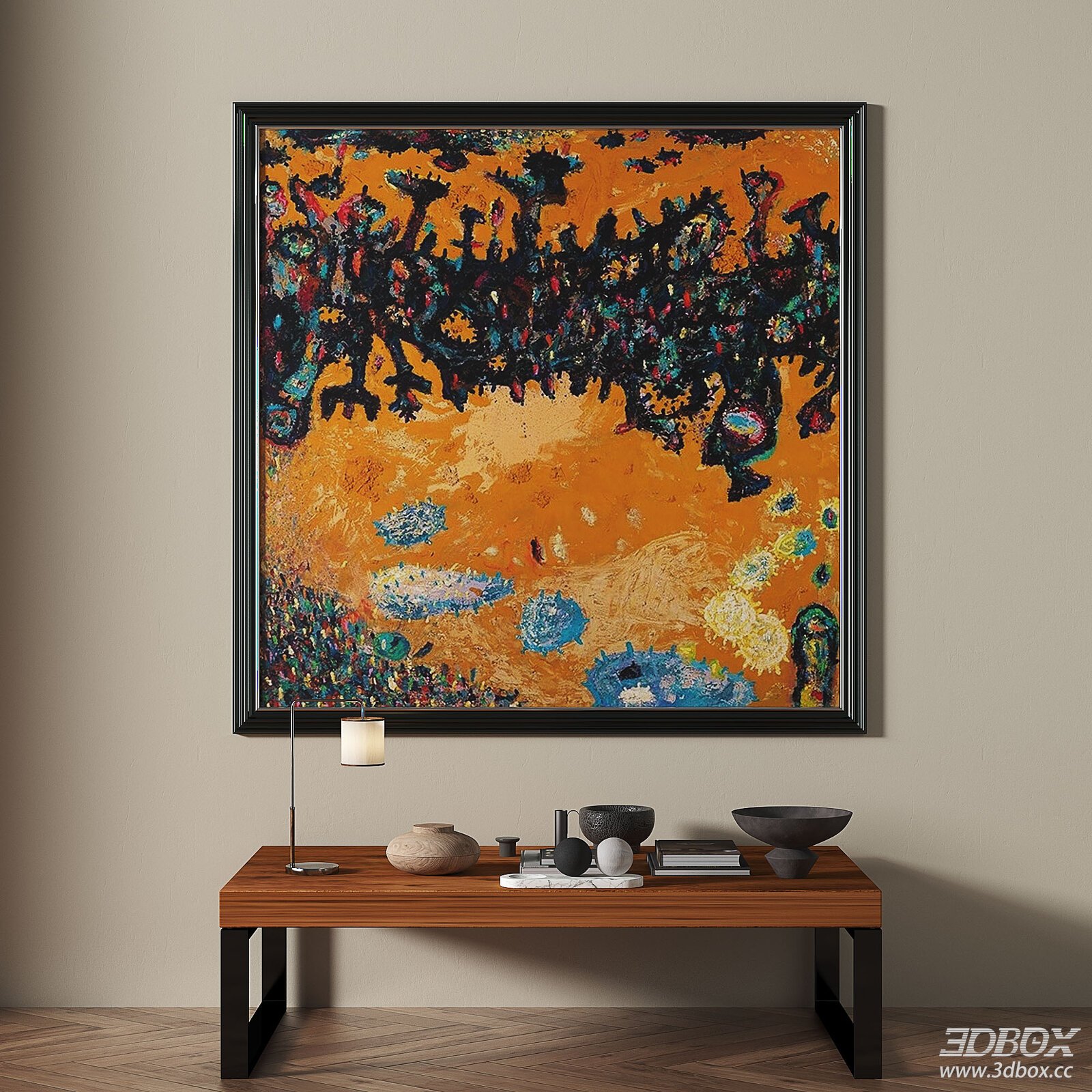 French Retro Luxury Modern Abstract Decorative Painting Frame 3D model - front view