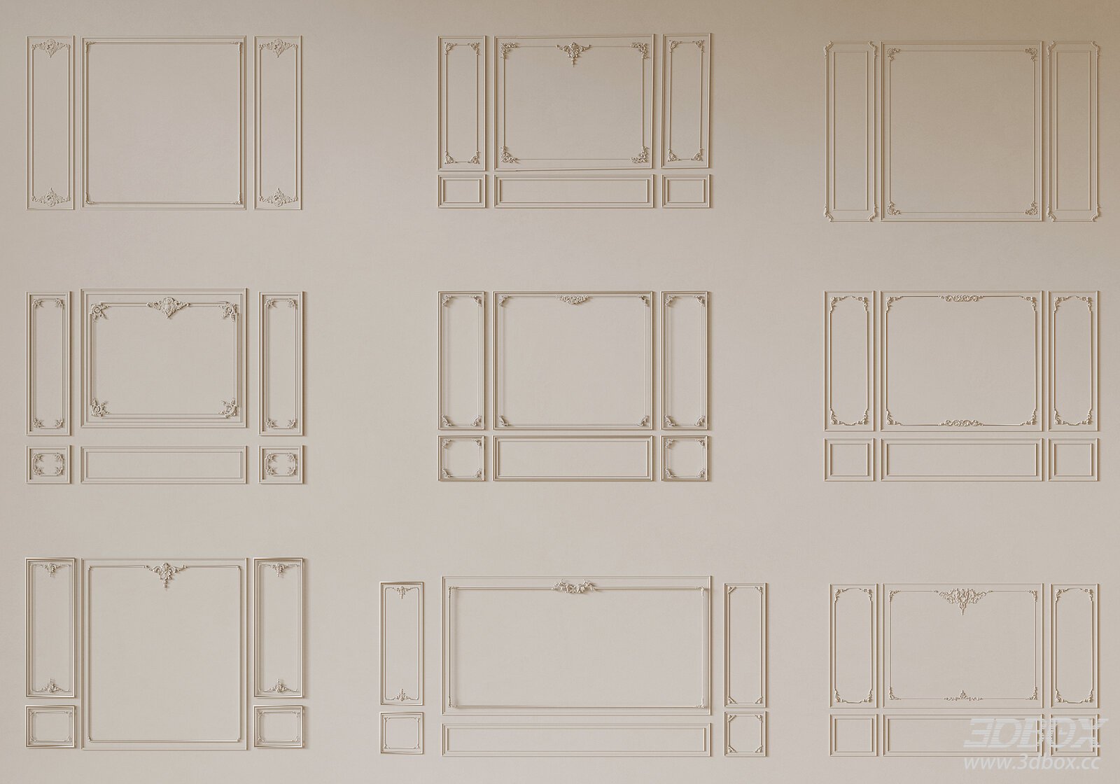 Decorative Plaster Wall Molding Set 3D model - front view