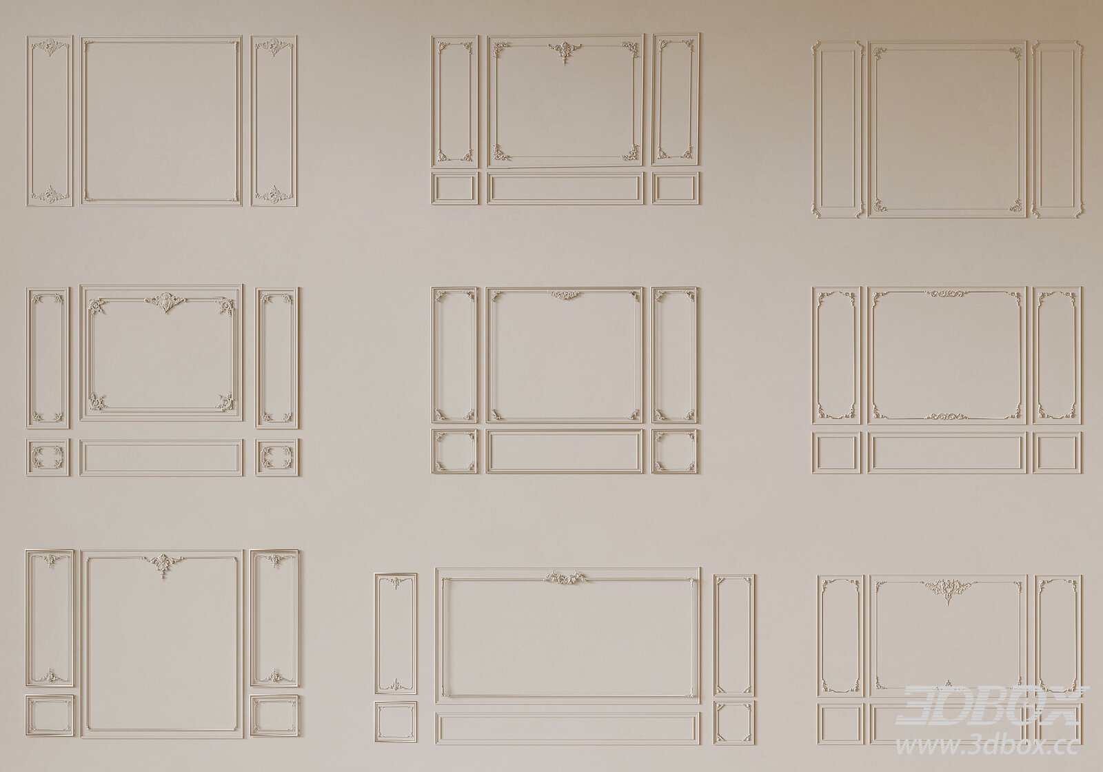 Decorative Plaster Wall Molding Set 3D model - thumbnail 1