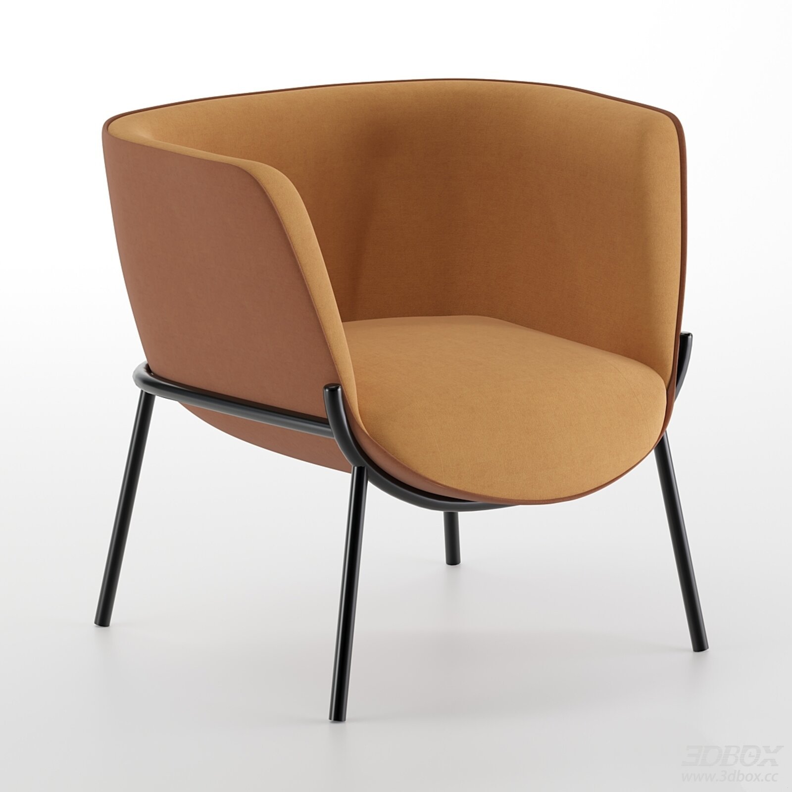 Modern Fabric Upholstered Armchair with Metal Legs 3D model - front view
