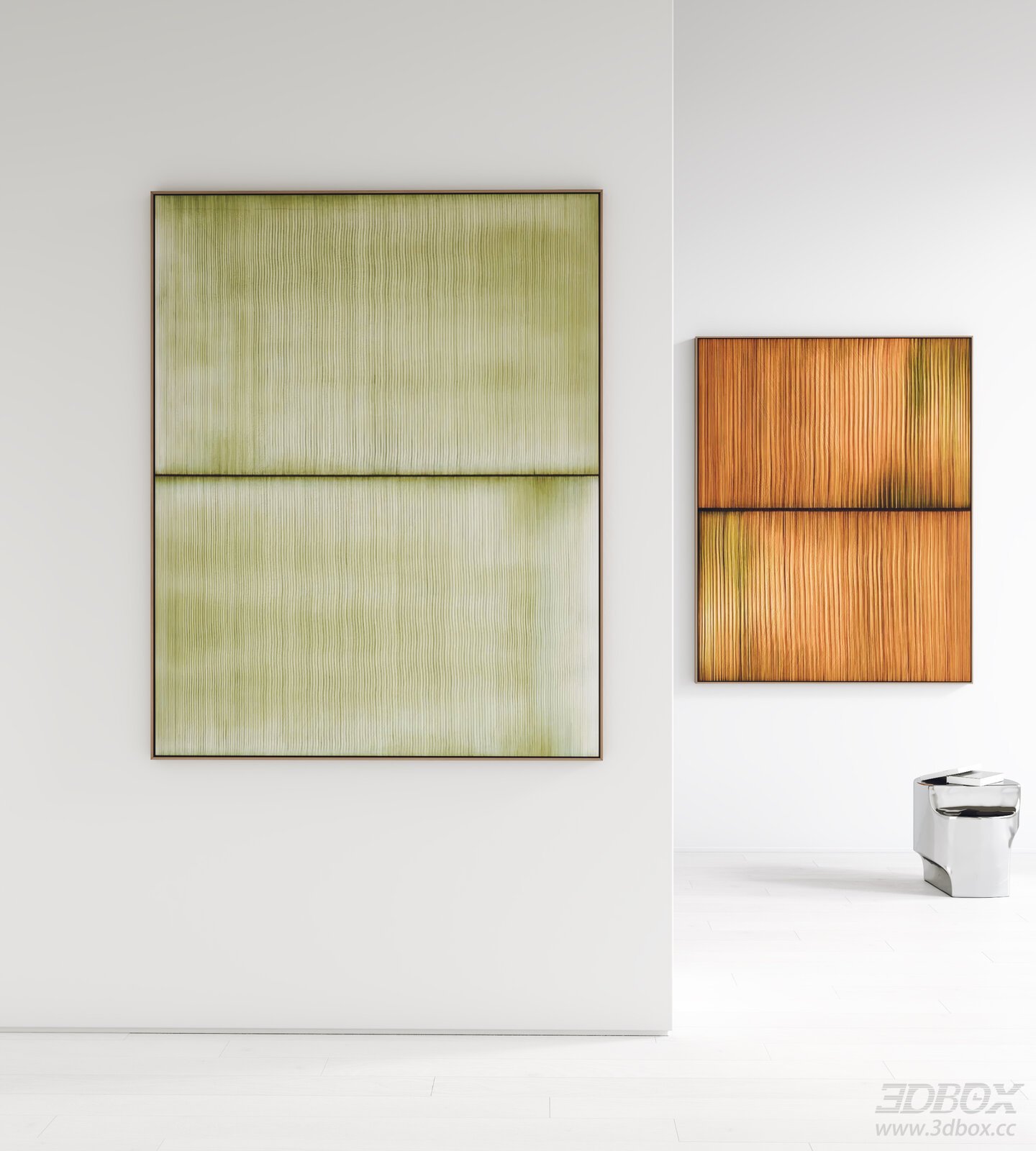 Minimalist Abstract Textured Wall Art Framed Painting Set 3D model - front view
