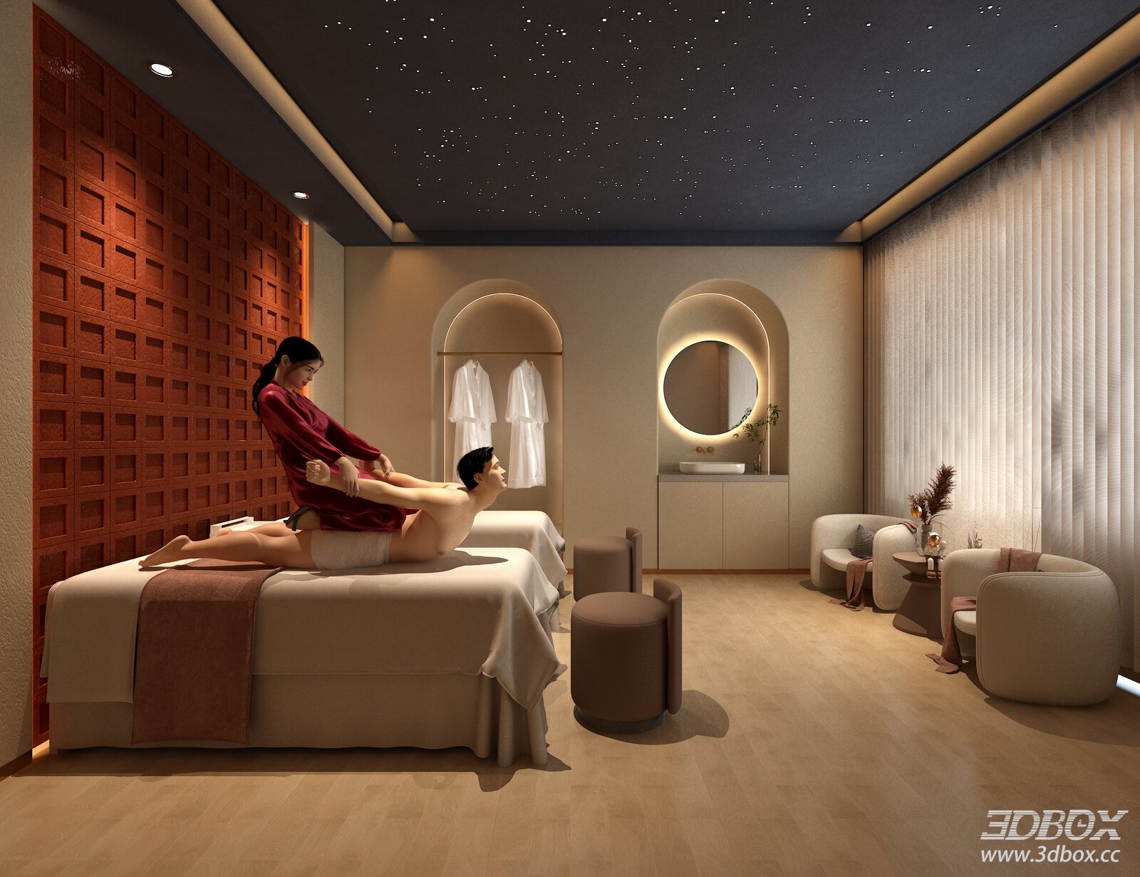 Modern Luxury Spa Massage Room Interior Scene 3D model - front view