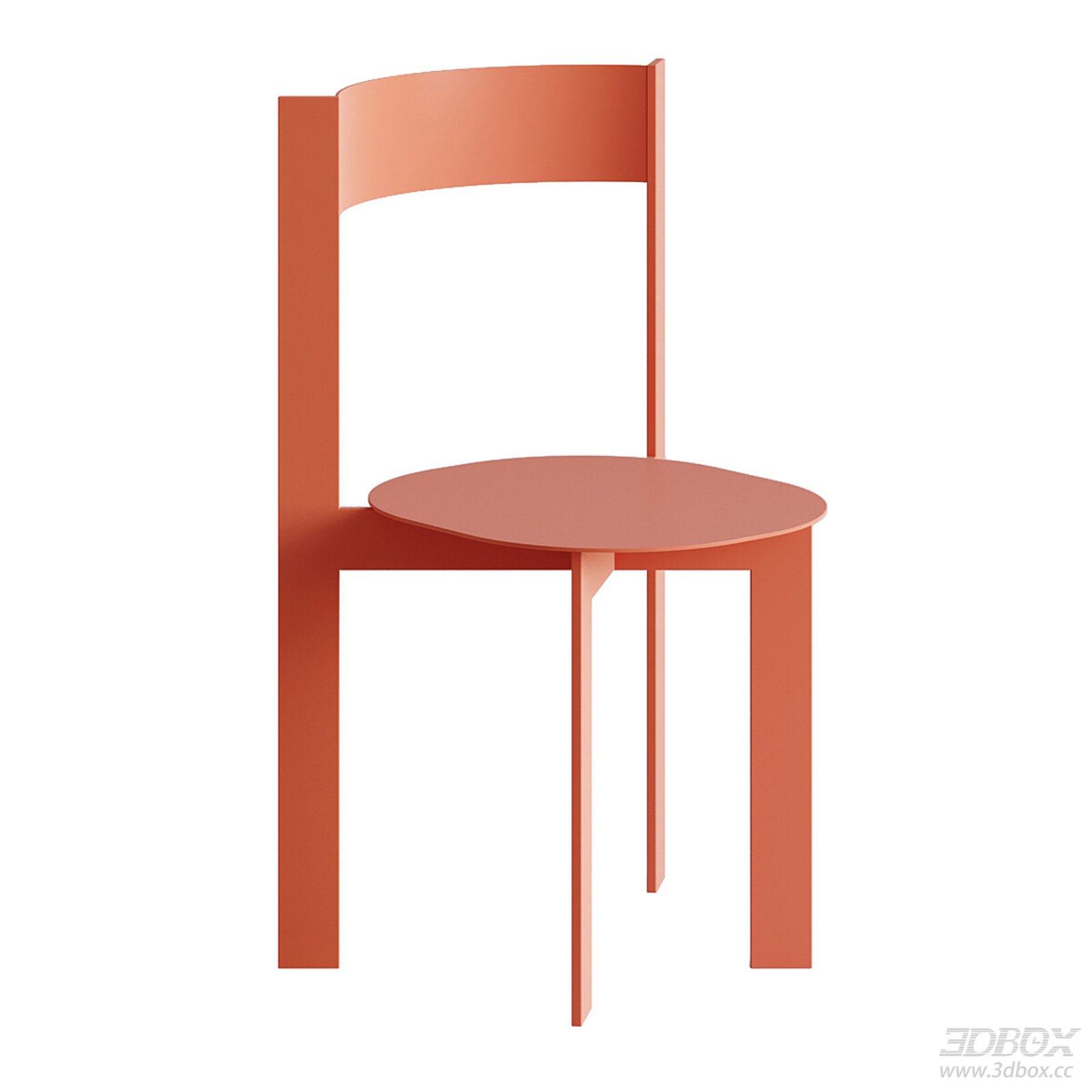 Modern Minimalist Orange Solid Wood Dining Chair 3D model - front view