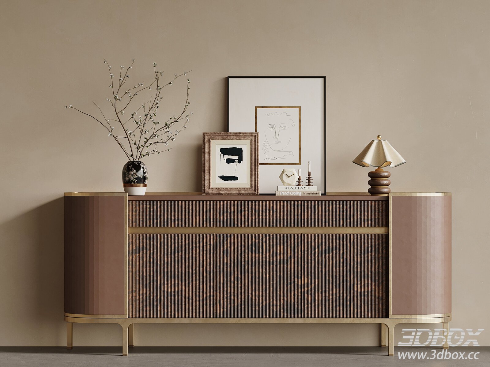Modern Luxury Sideboard with Decor Set 3D model - thumbnail 1