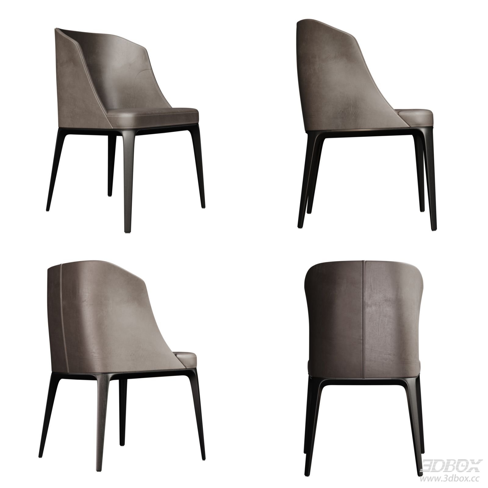 Modern Upholstered Leather Dining Chair 3D model - front view