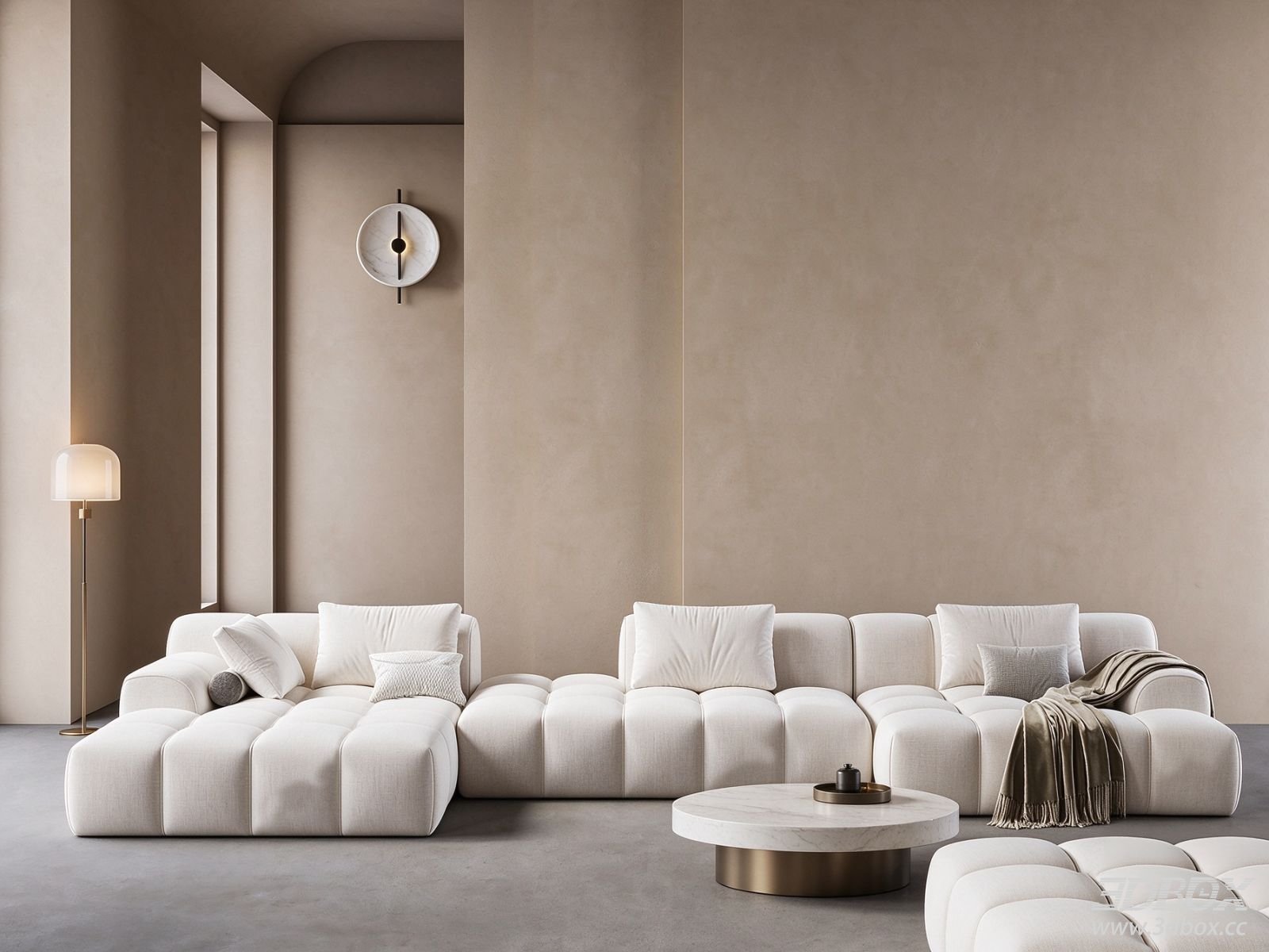 Modern Minimalist Modular Sofa Living Room Scene 3D model - front view