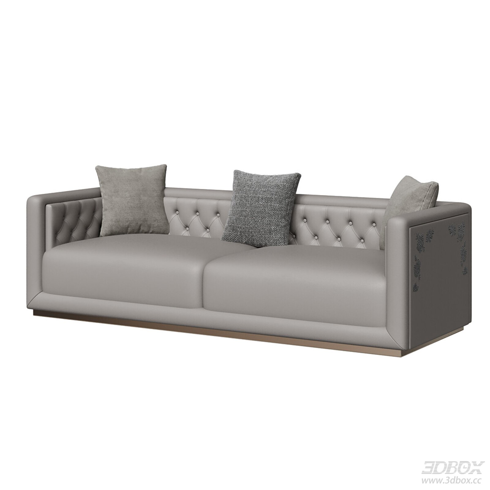 Modern Minimalist Tufted Leather 2-seater Sofa 3D model - front view