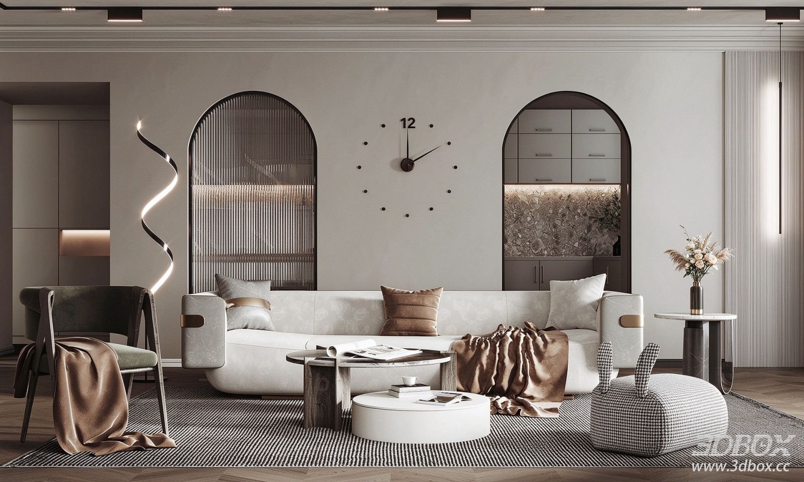 Modern Luxury Living Room With Sofa And Coffee Table Set 3D model - front view