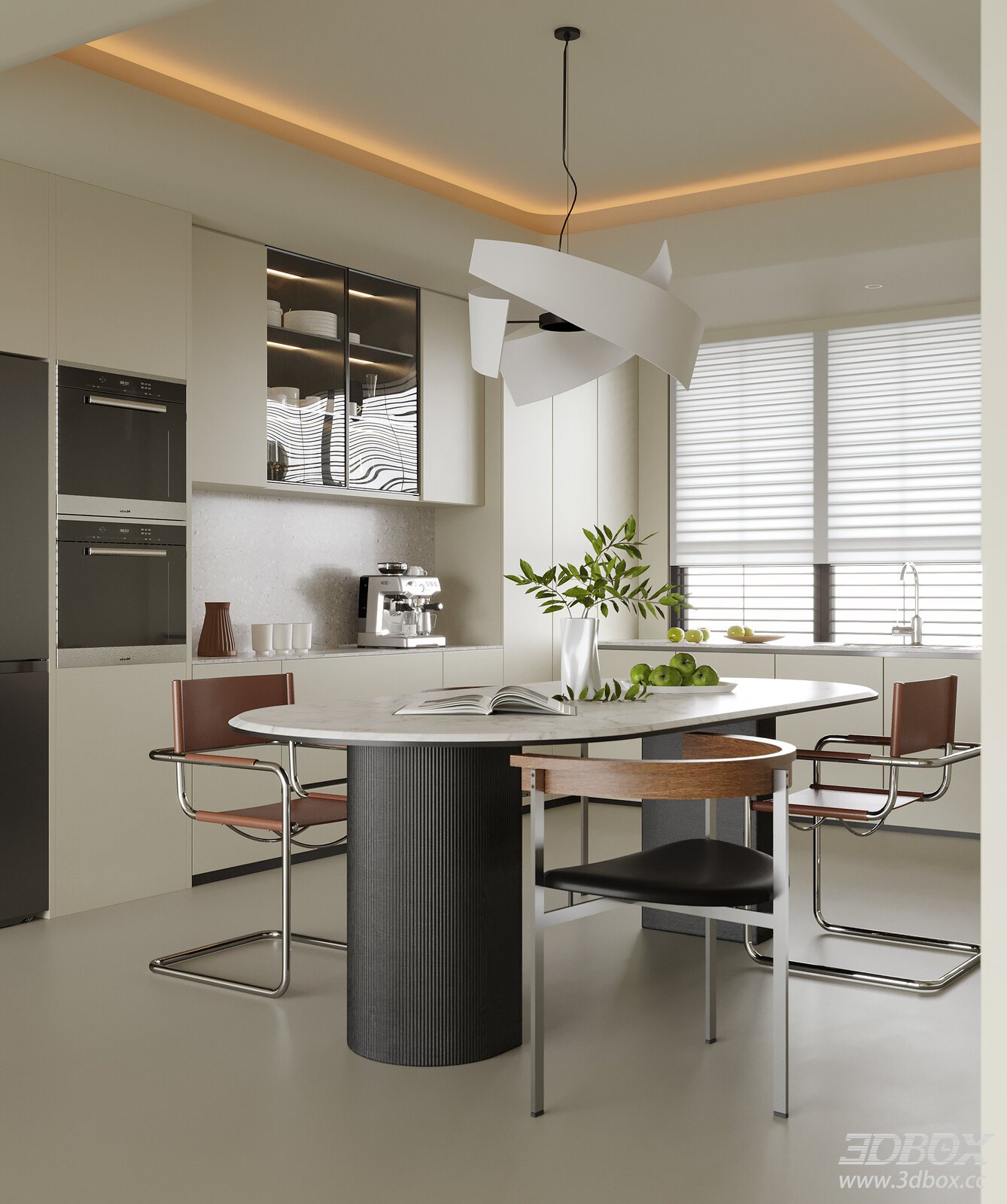 Modern Minimalist Kitchen and Dining Room Set 3D model - front view