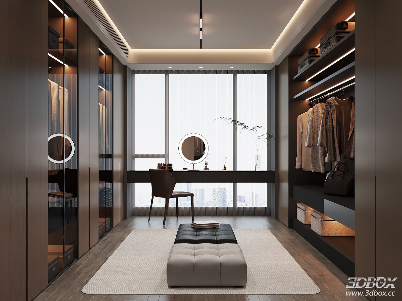 Modern Italian Style Dressing Room Walk-in Closet 3D model - front view