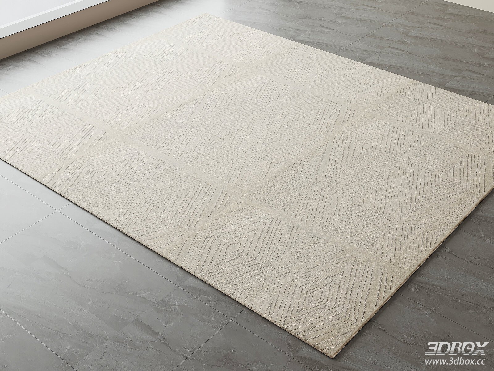 Modern Beige Geometric Square Carpet 3D model - thumbnail 1