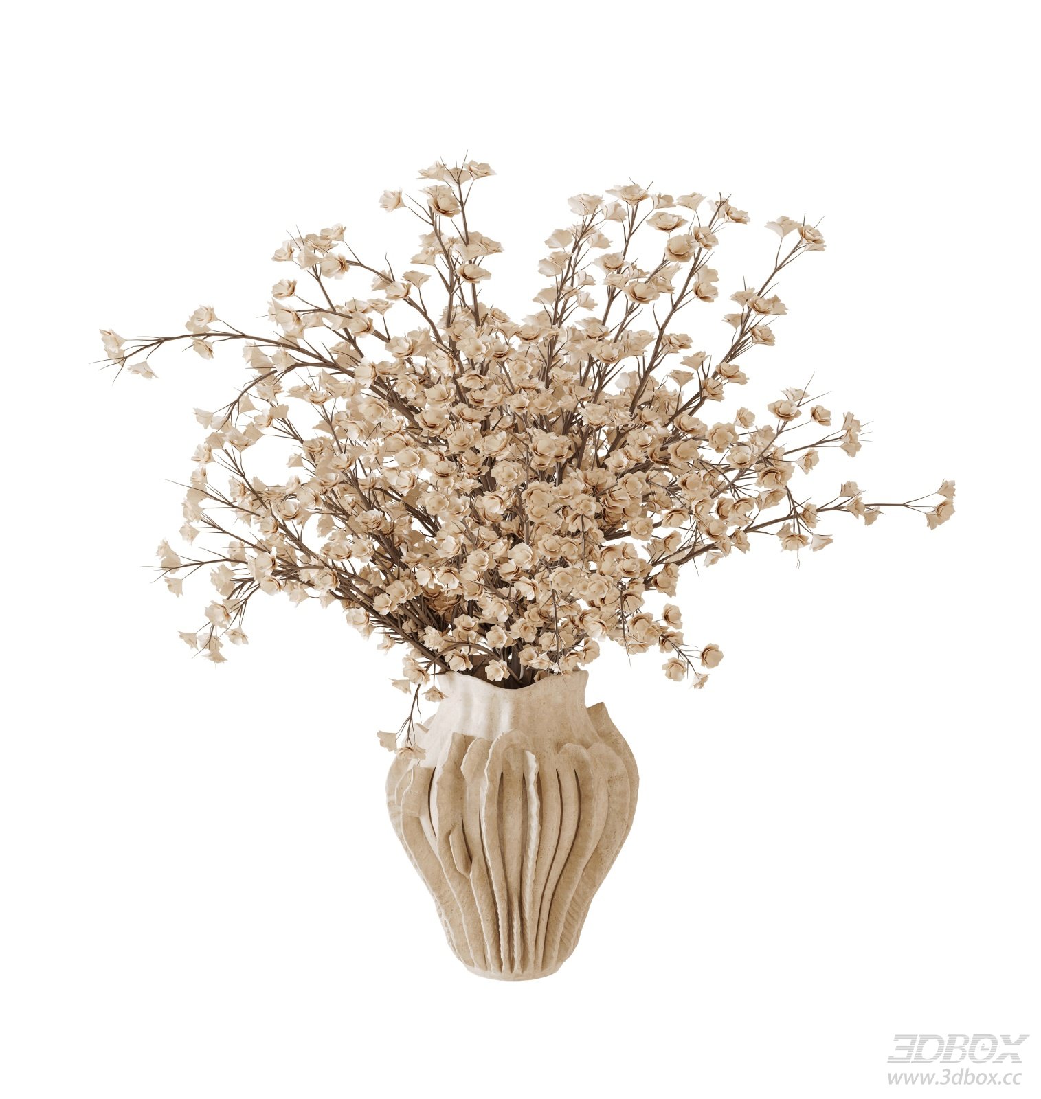 Dried Floral Bouquet With Textured Beige Ceramic Vase 3D model - front view