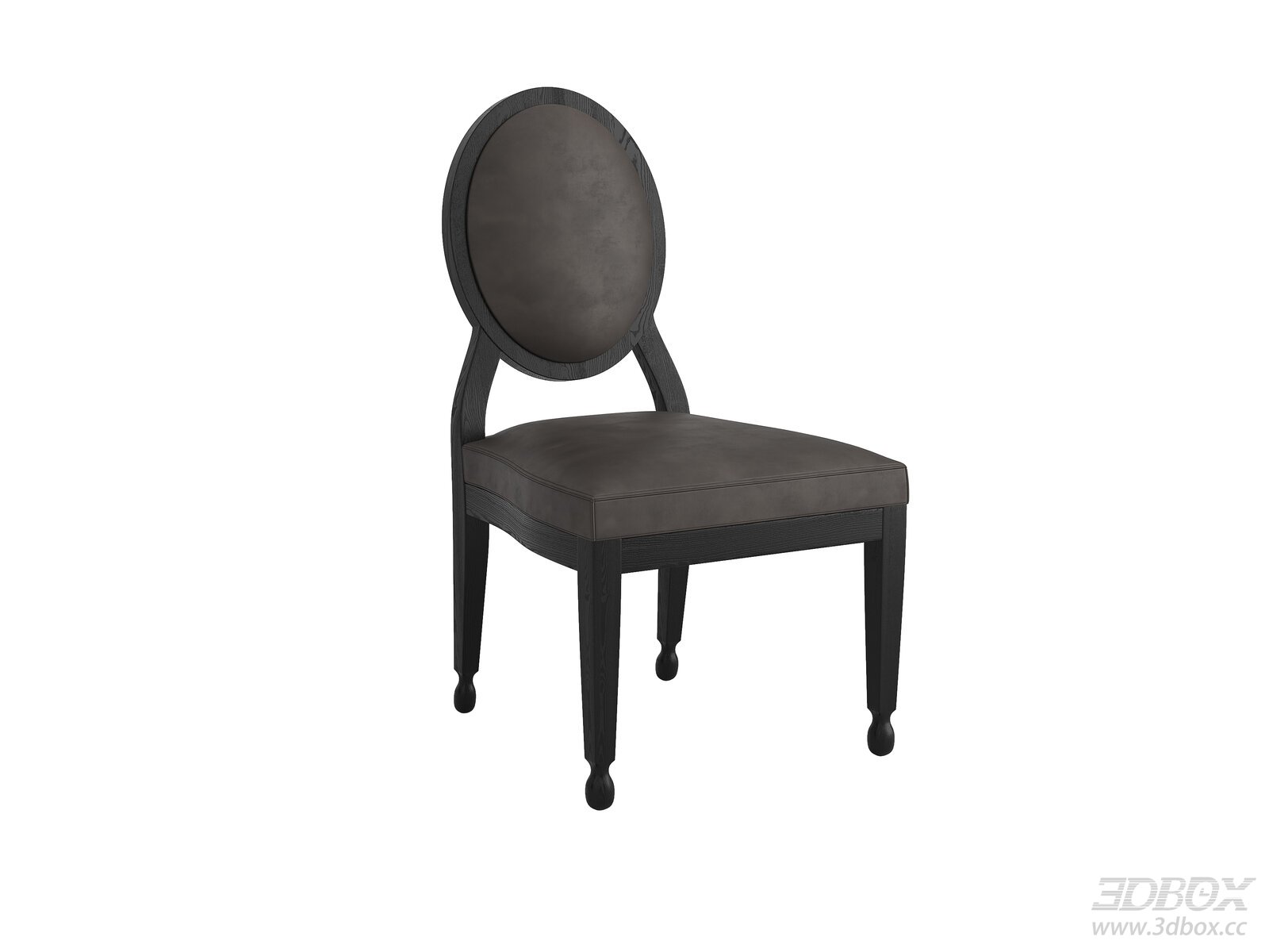 Modern Classic Upholstered Dining Chair Dark Wood Leather 3D model - front view