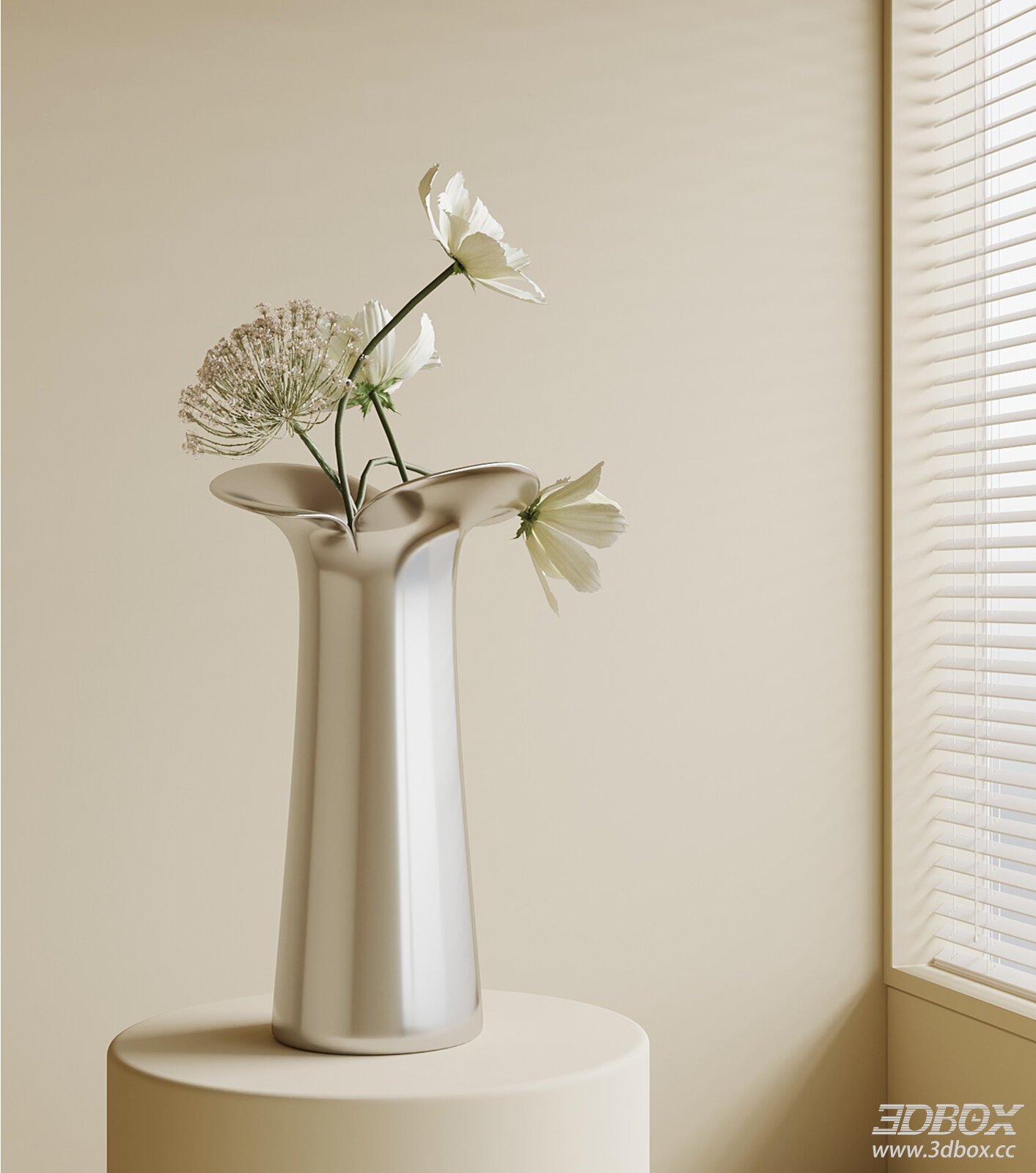 Modern Metallic Vase with Floral Arrangement 3D model - thumbnail 1