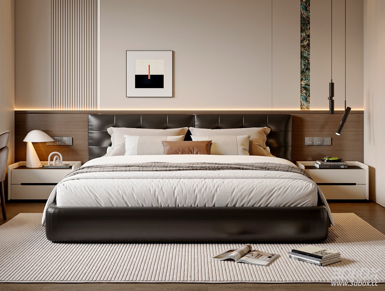 Modern Italian Style Luxury Master Bedroom Scene 3D model - front view