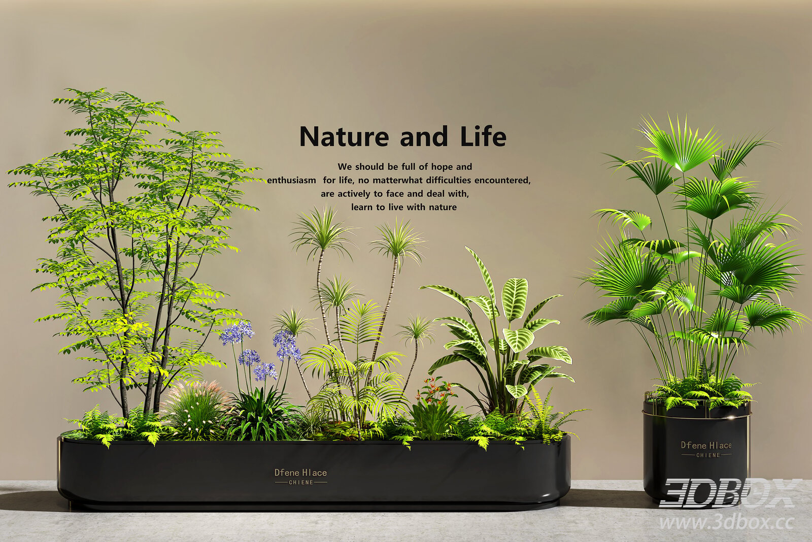 Indoor Green Plant Arrangement Planter Set 3D model - thumbnail 1