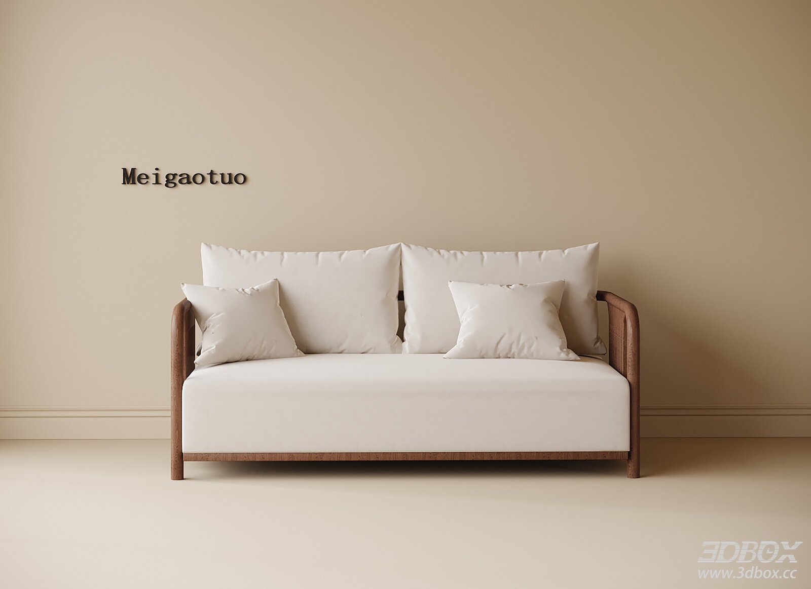 Modern Minimalist Double Sofa with Wooden Frame and Fabric Upholstery 3D model - front view